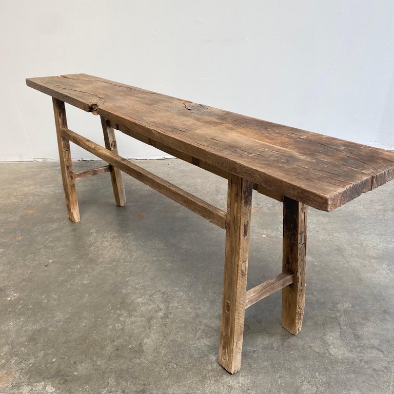 Vintage Elm Wood Console Table For Sale at 1stDibs