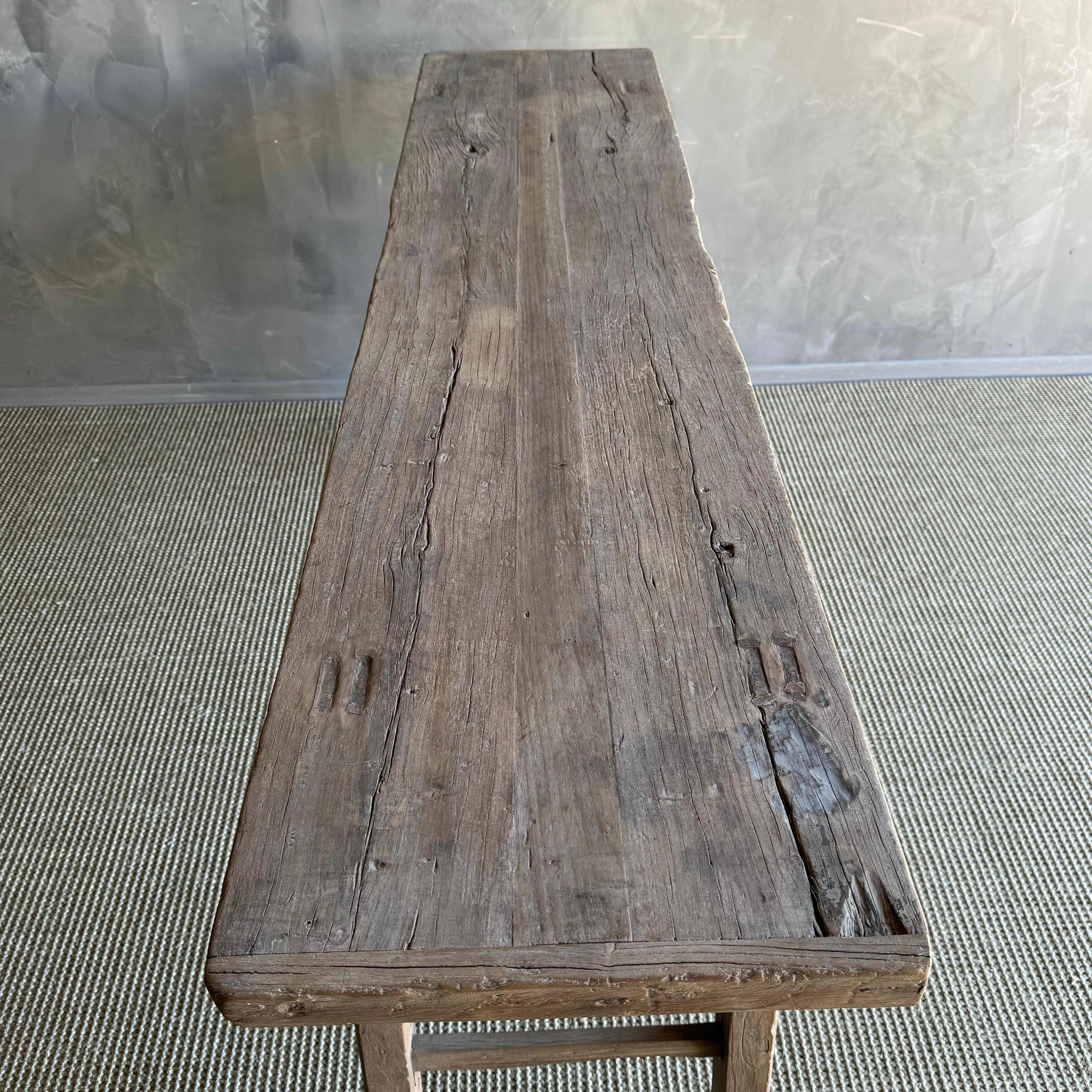 Vintage Elm Wood Console Table 3