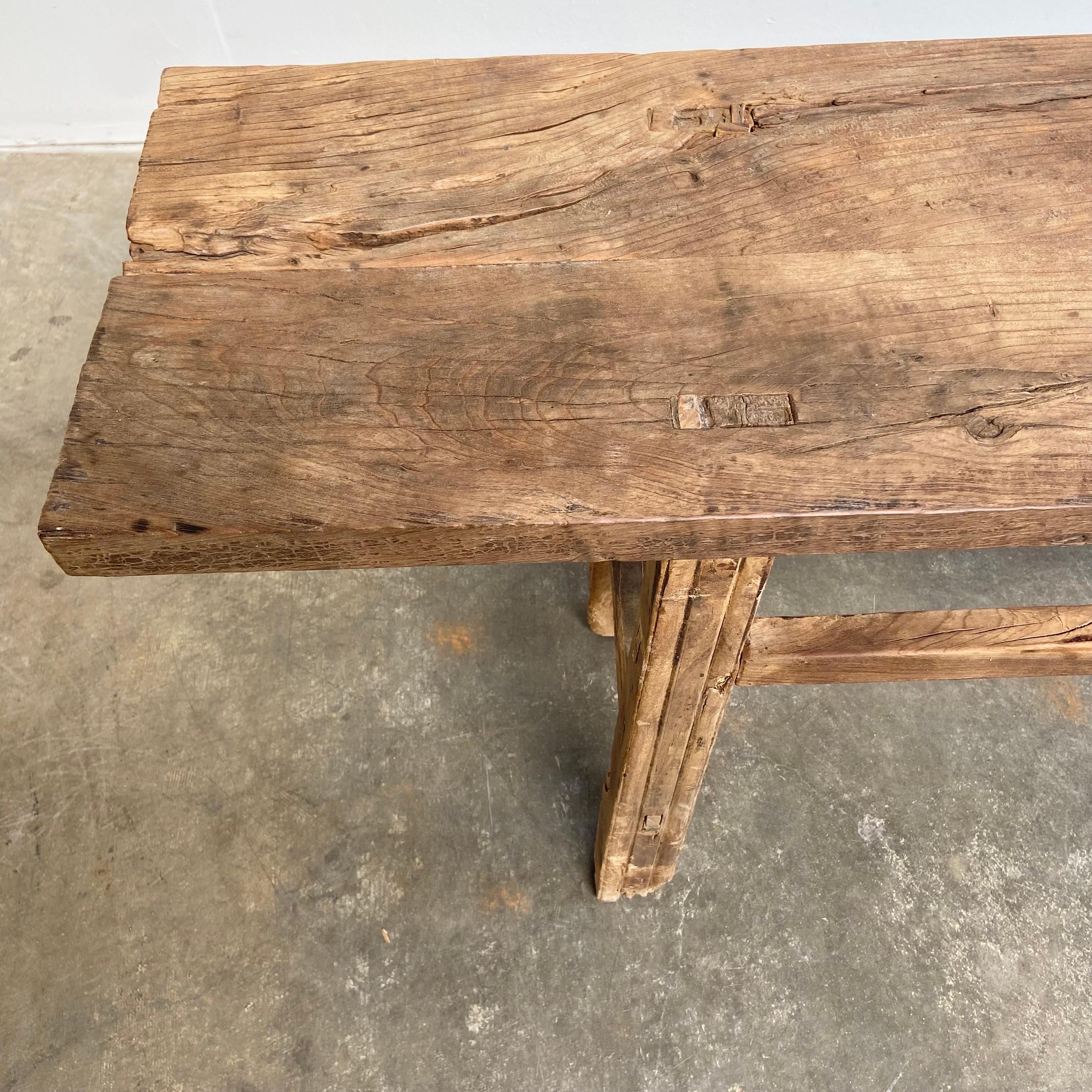 Table console vintage en bois d'orme 4