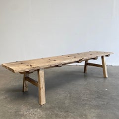 Vintage Elm Wood Coffee Table Made from Reclaimed Elm and Cypress Doors