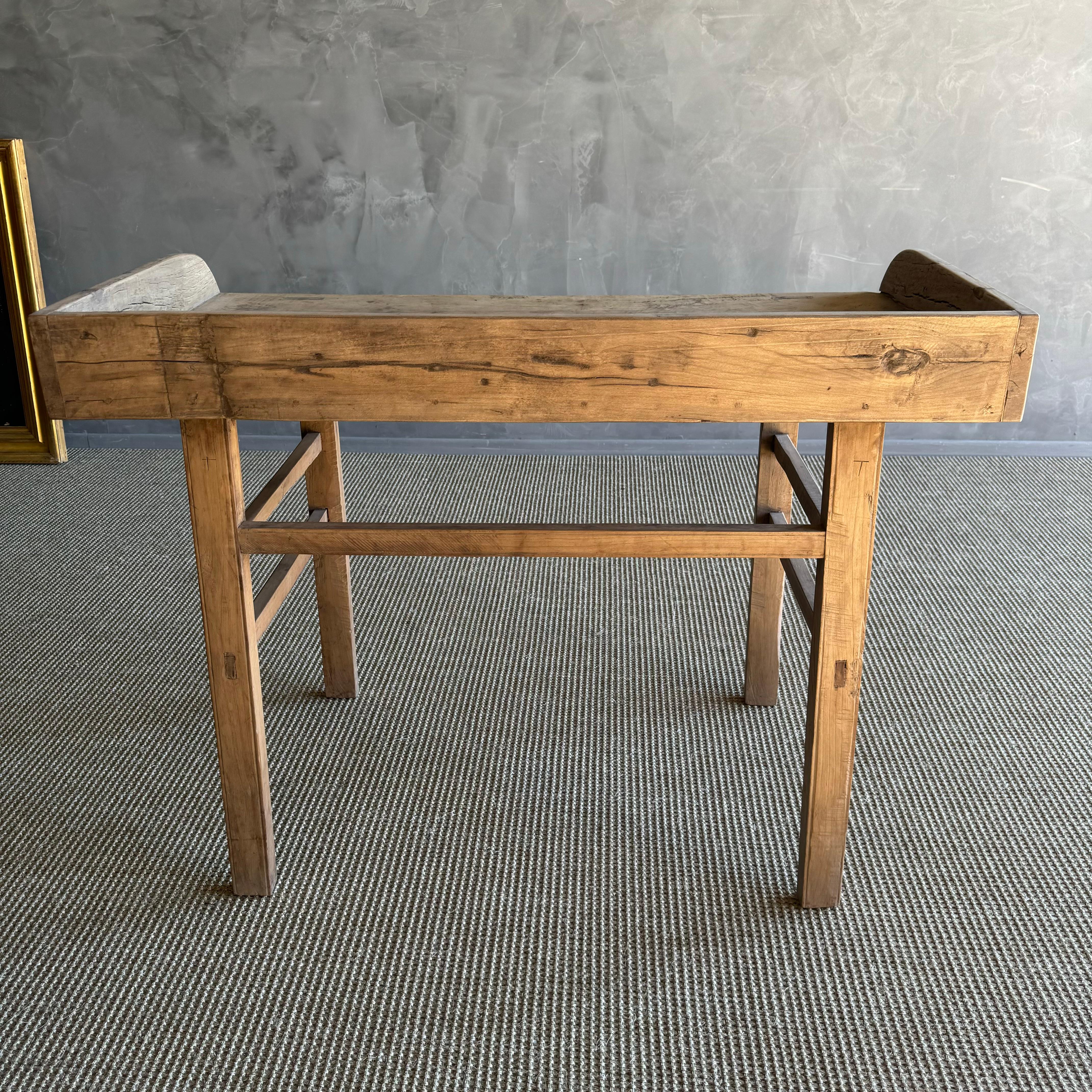 Vintage Elm Wood Console Table or Desk  46
