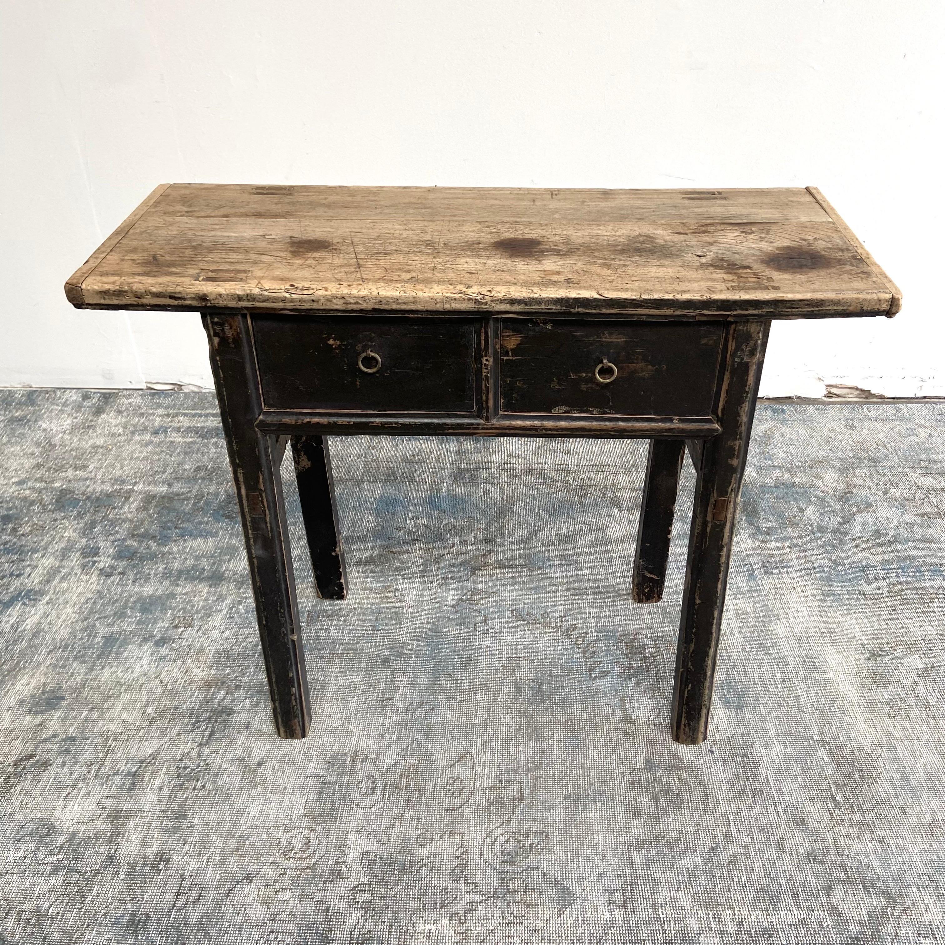 Vintage Antique Elm wood console table Made from Vintage reclaimed elm wood. Beautiful antique patina, with weathering and age, these are solid and sturdy ready for daily use, use as a entry table, sofa table or console in a dining room. Great in a