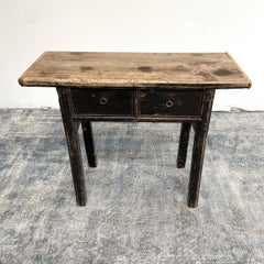 Vintage Elm Wood Console Table with 2 Drawers
