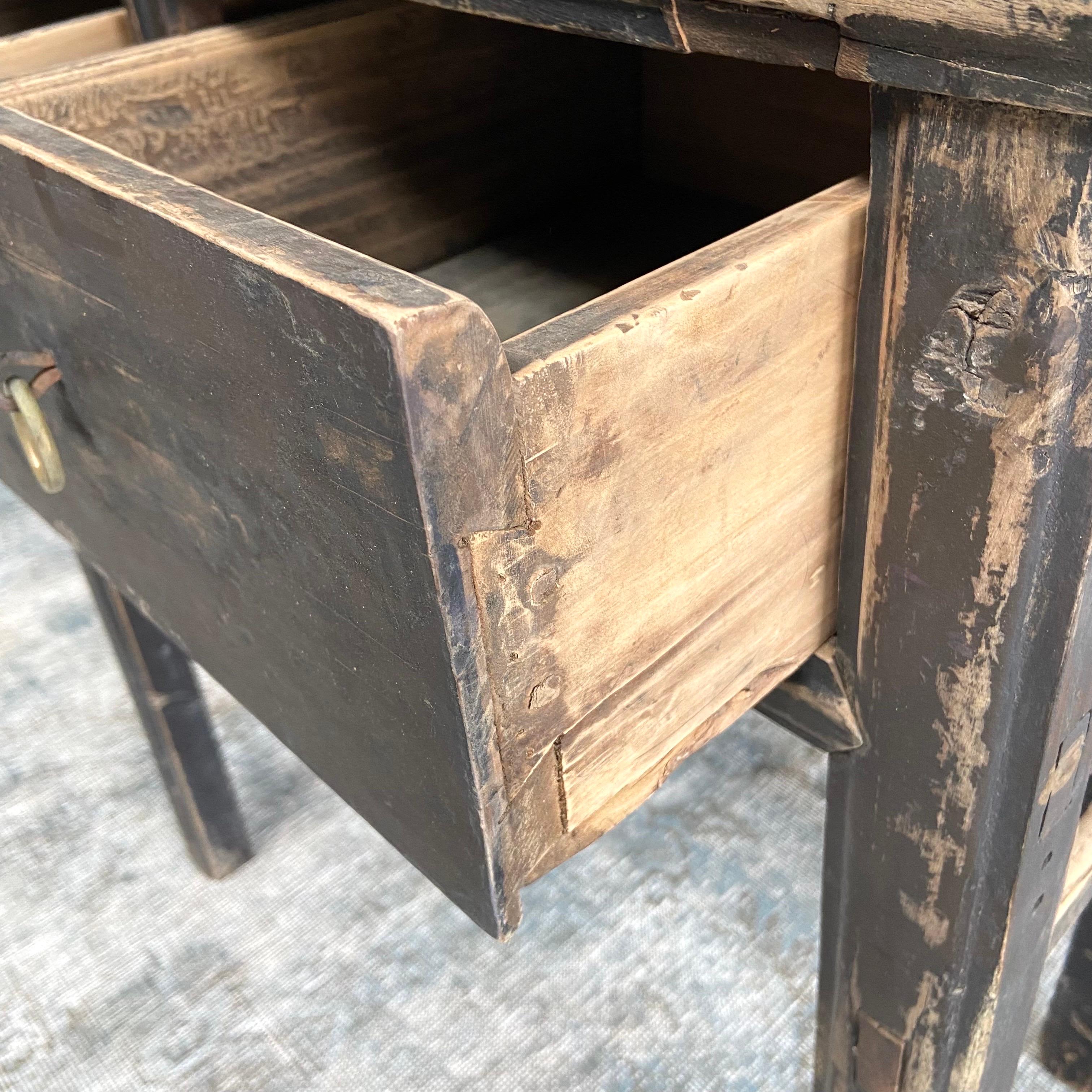 Vintage Elm Wood Console Table with 2 Drawers In Good Condition In Brea, CA