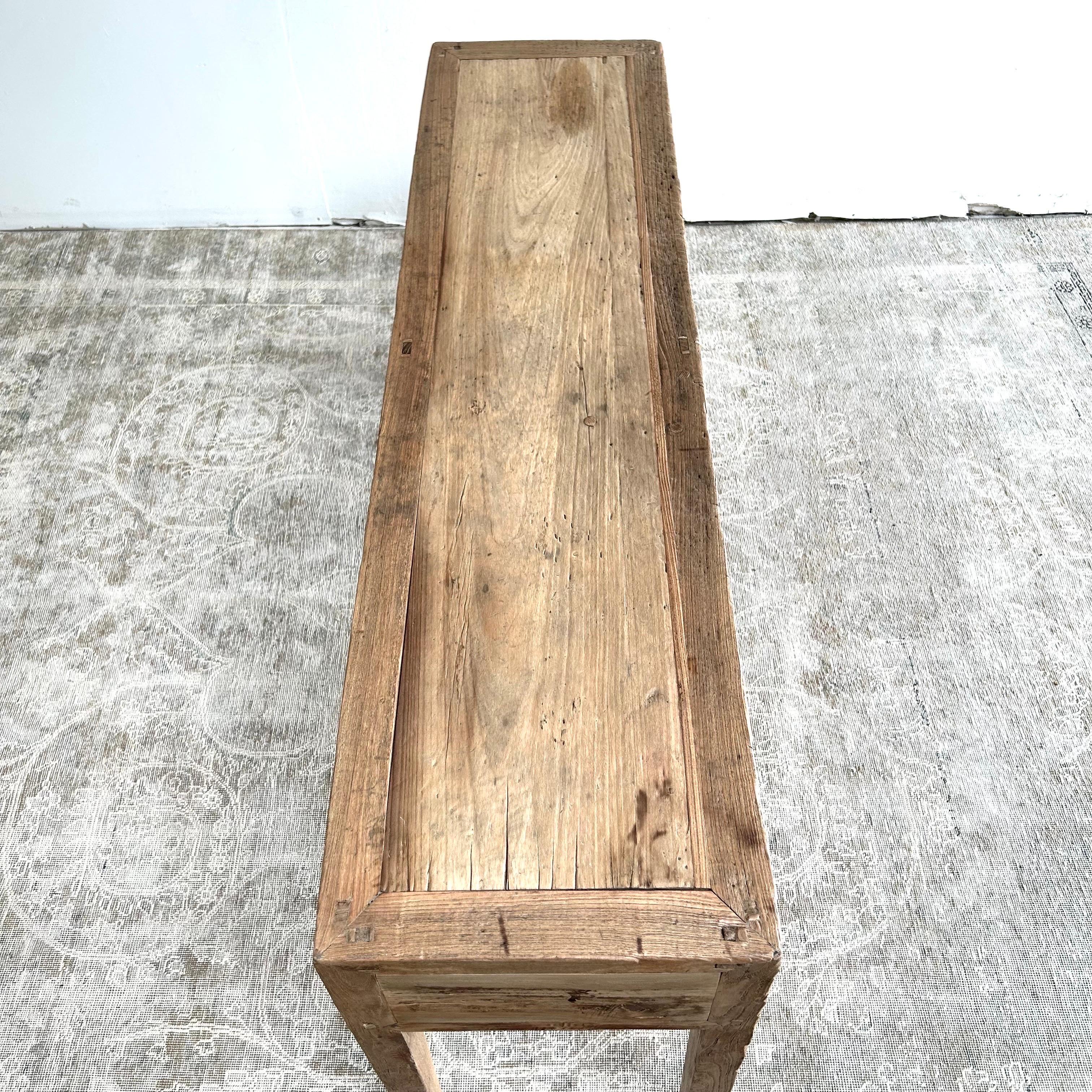 Vintage Elm Wood Console Table with 4 Drawers 14