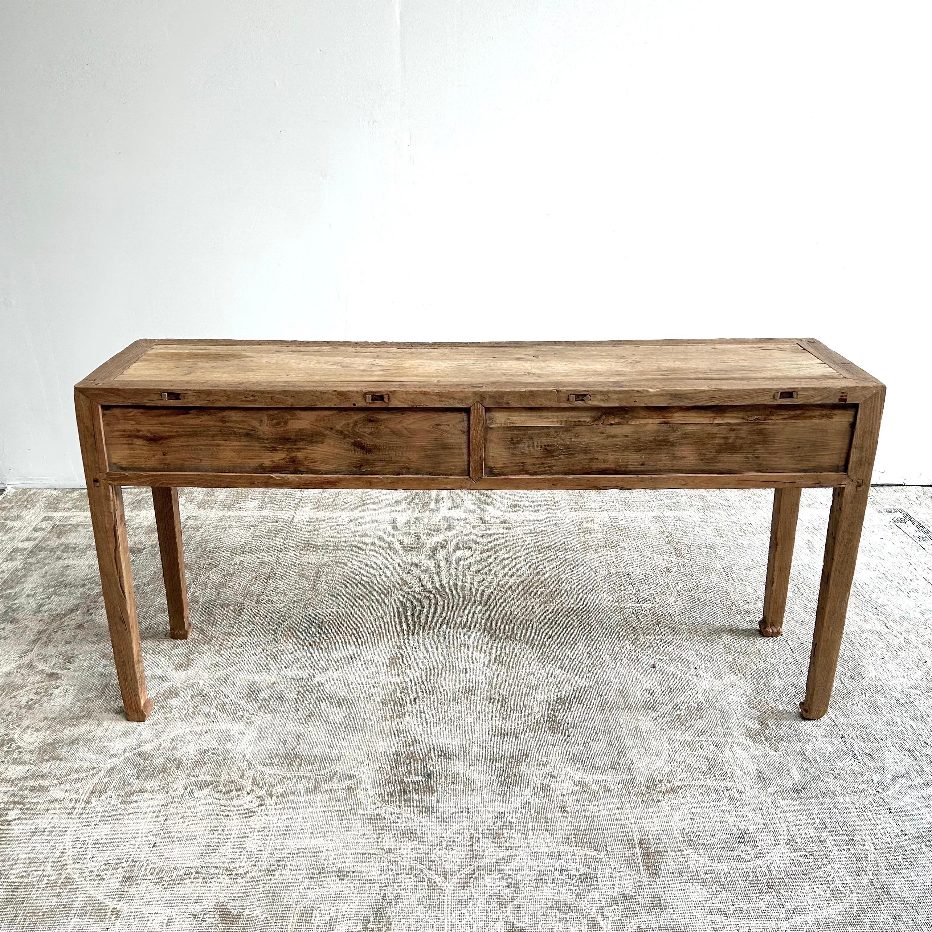 Vintage Elm Wood Console Table with 4 Drawers 2