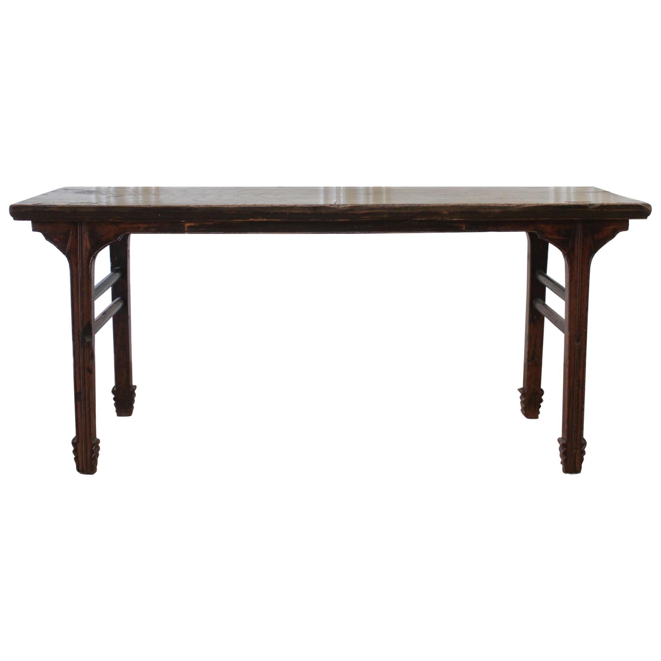 Vintage Elmwood Console Table with Dark Stain at 1stDibs