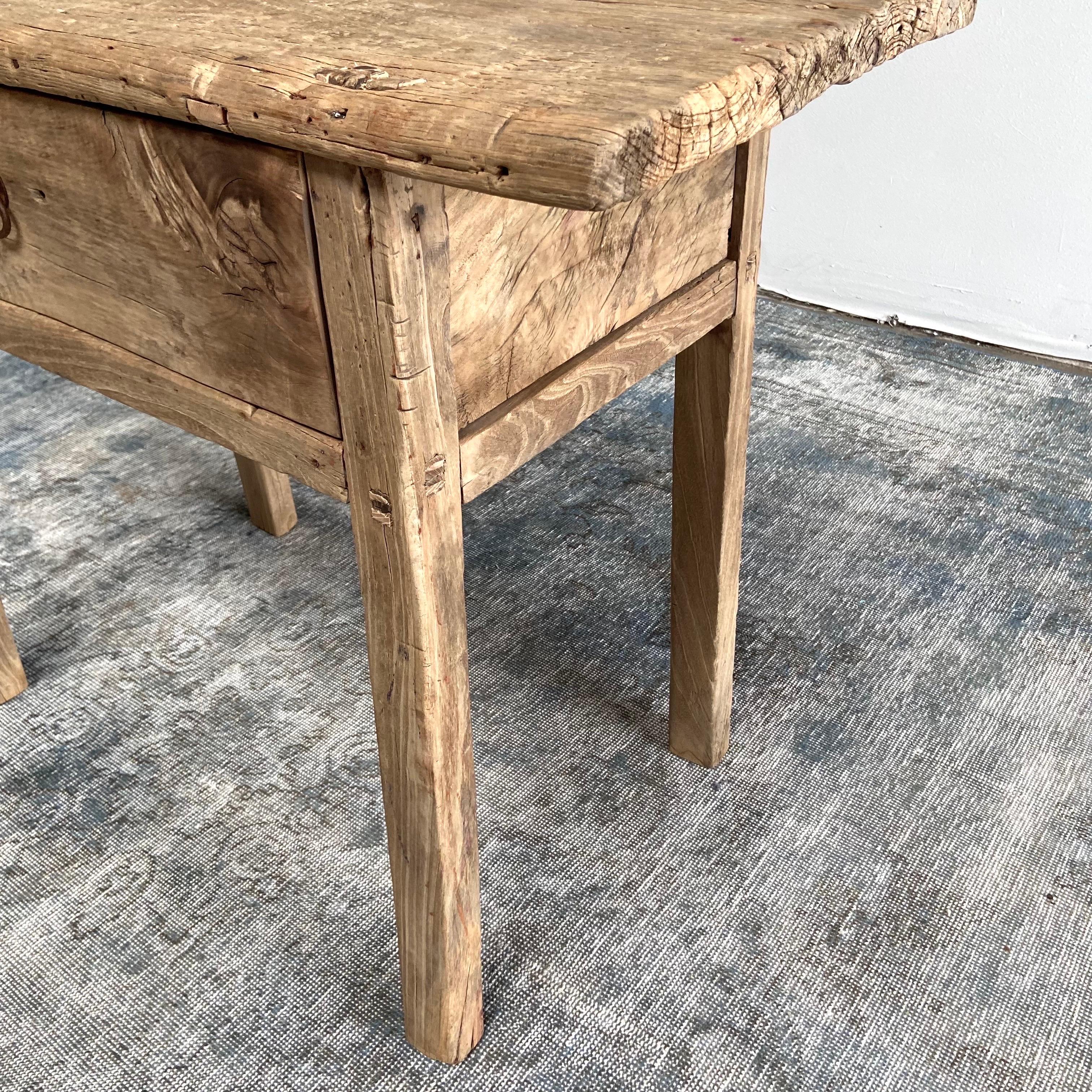 Vintage Elm Wood Console Table with Drawer 5