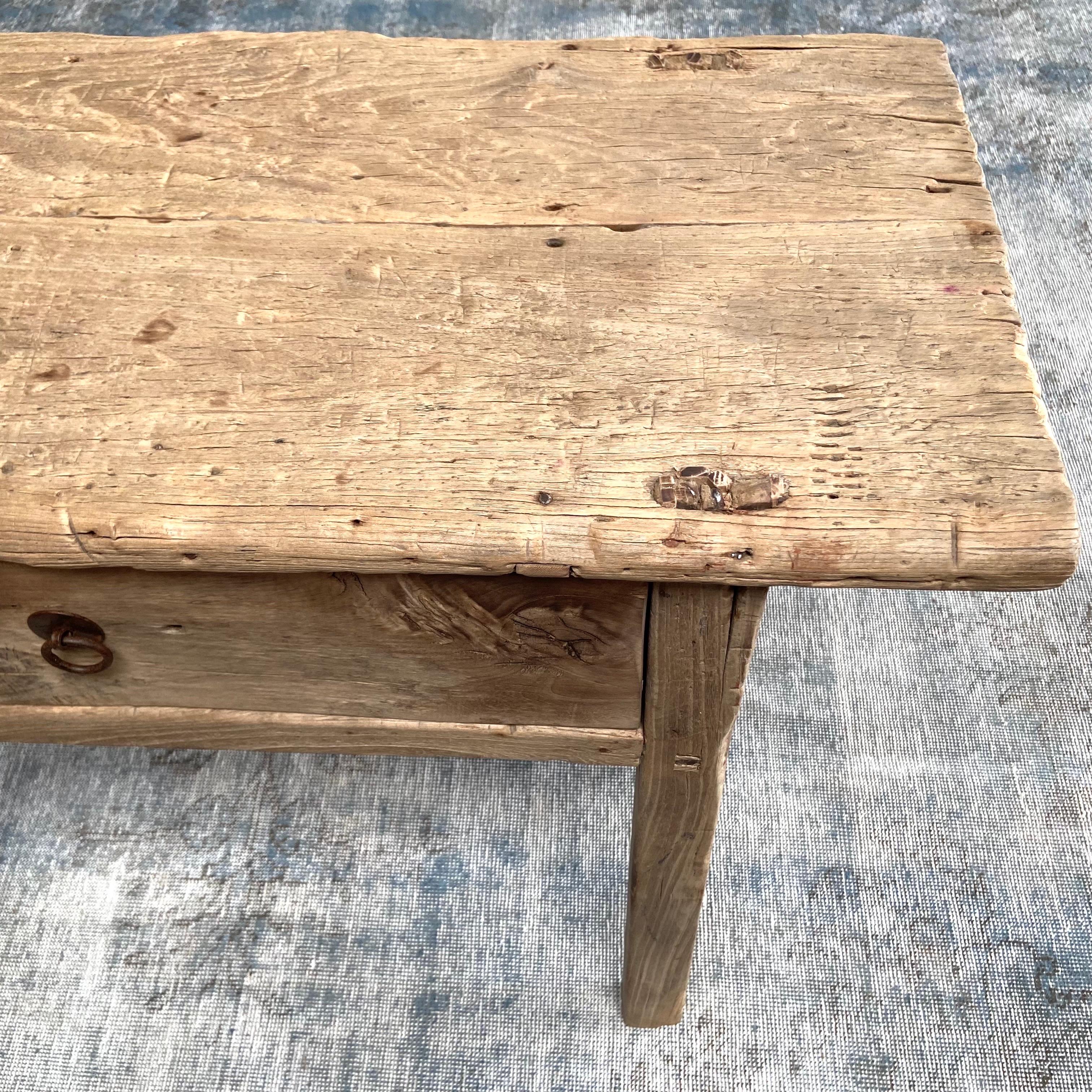 Vintage Elm Wood Console Table with Drawer 7