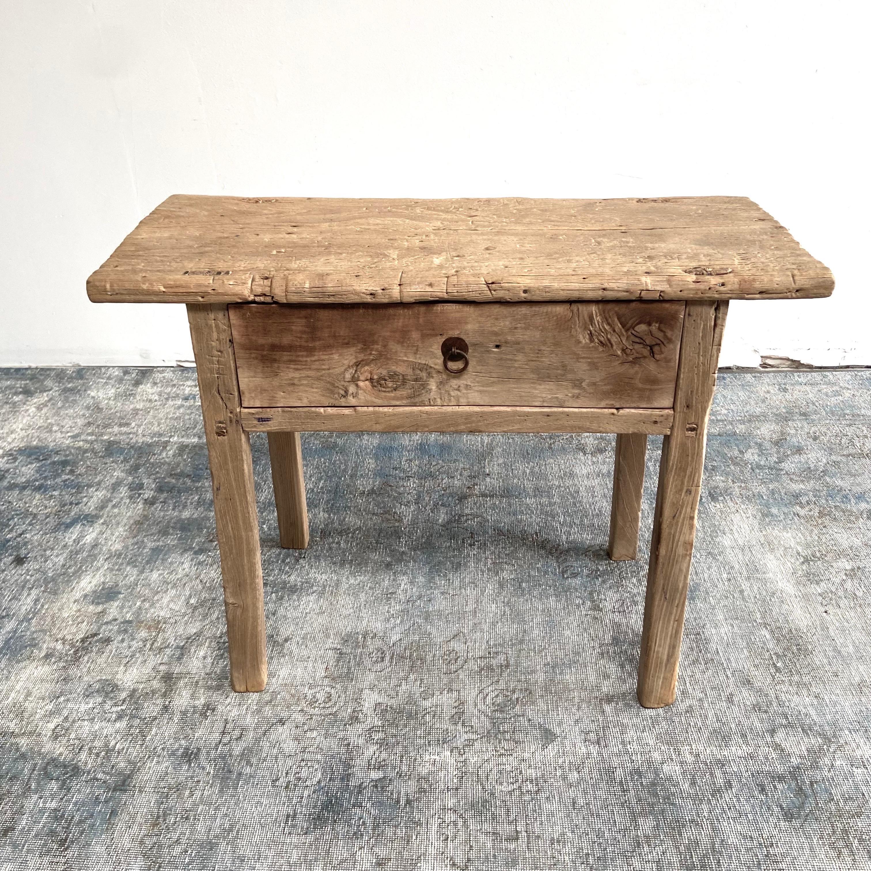 Vintage antique elm wood console table Beautiful antique patina, with weathering and age, these are solid and sturdy ready for daily use, use as a entry table, sofa table or console in a dining room. Great in a living room with baskets or ottomans