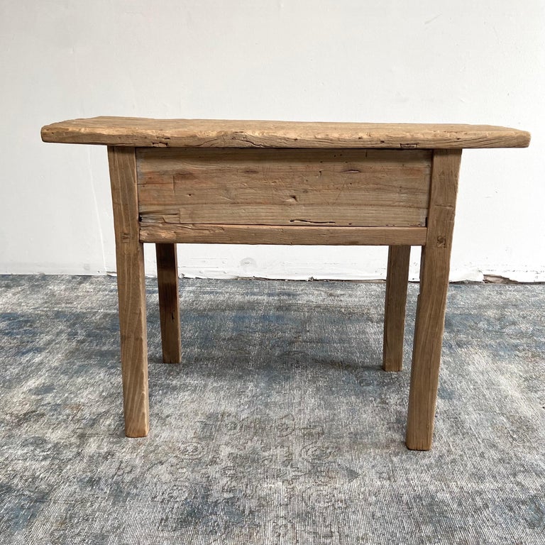 Vintage Elm Wood Console Table with Drawer For Sale at 1stDibs