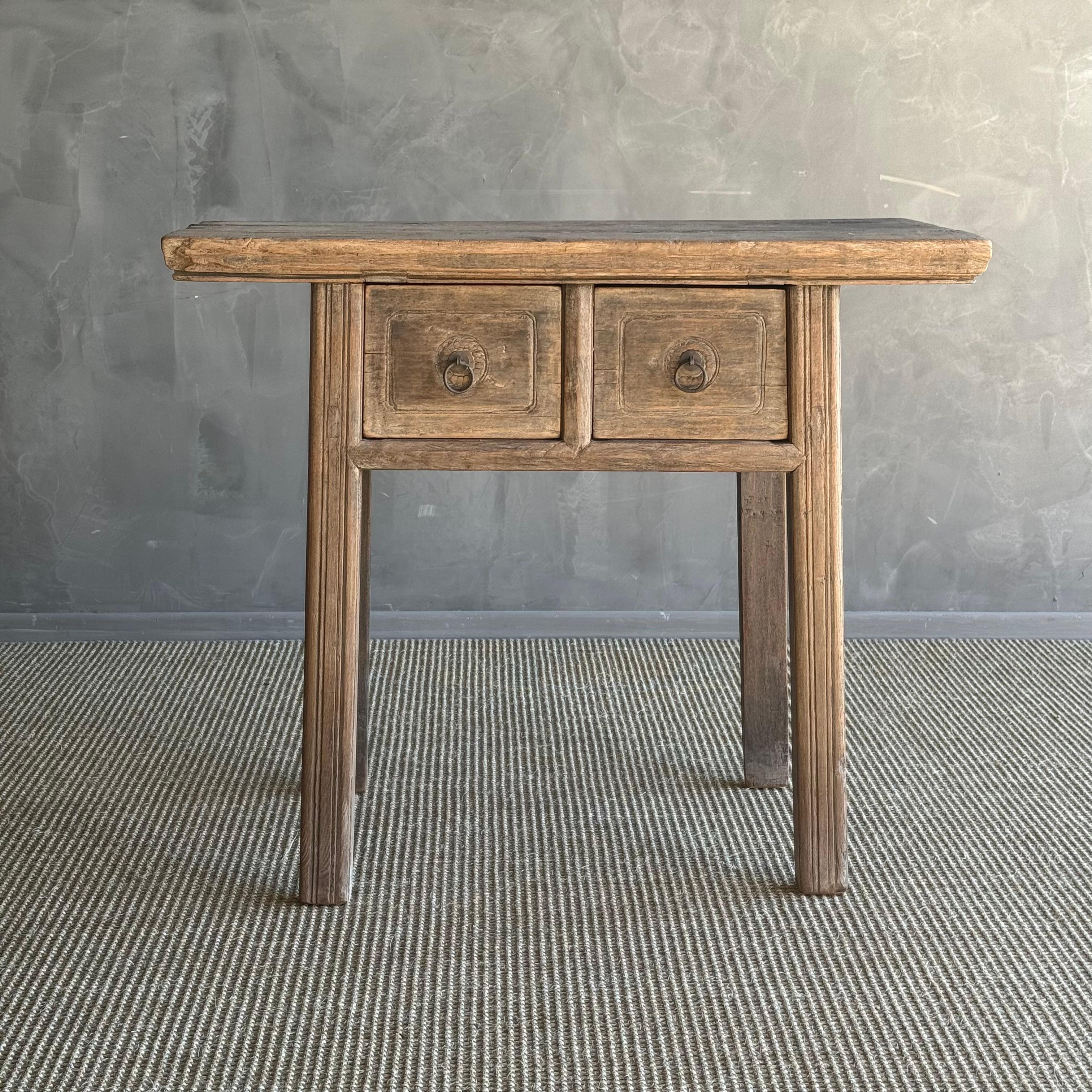 Organic Modern Vintage Elm Wood Console Table with Drawers 37.5