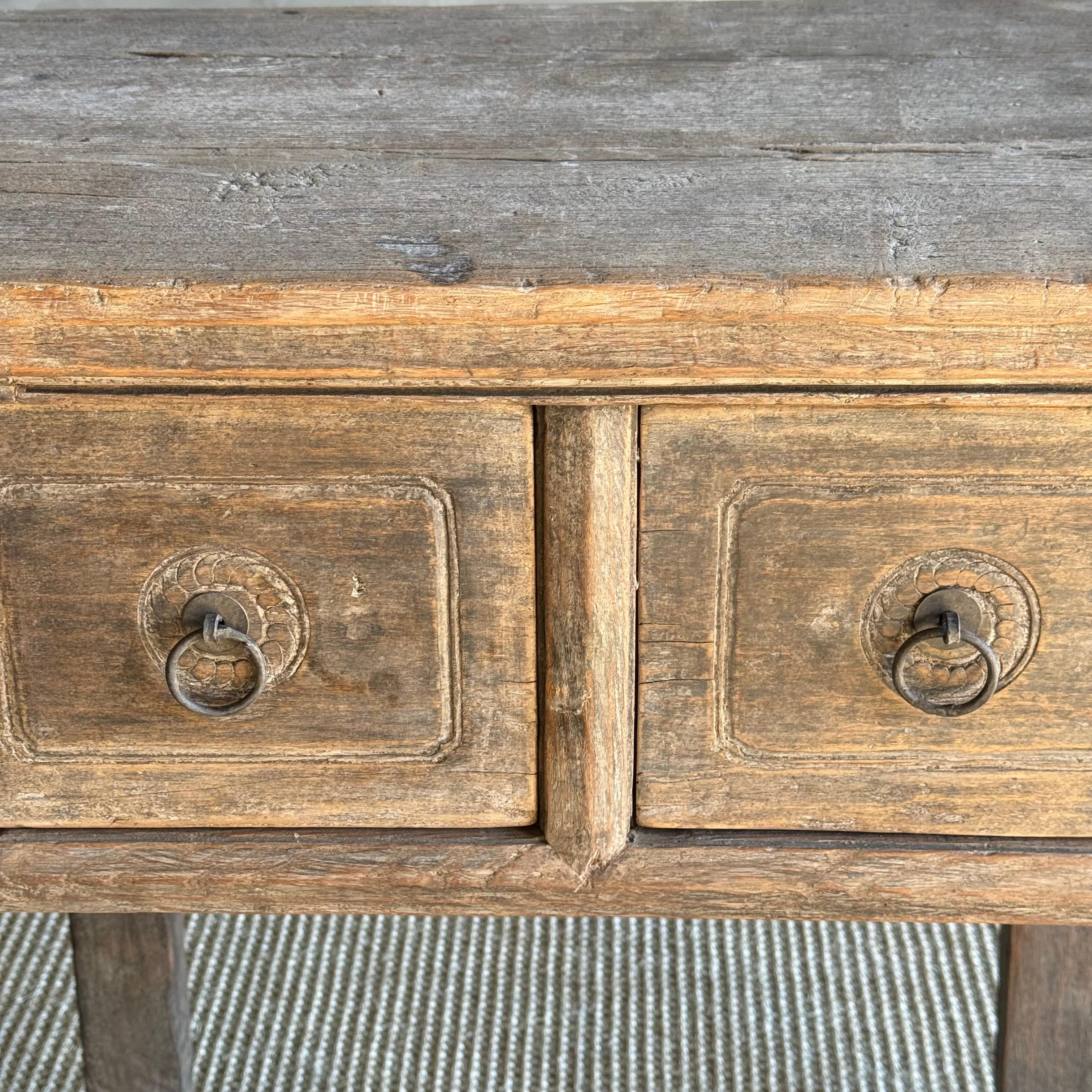 Vintage Elm Wood Console Table with Drawers 37.5