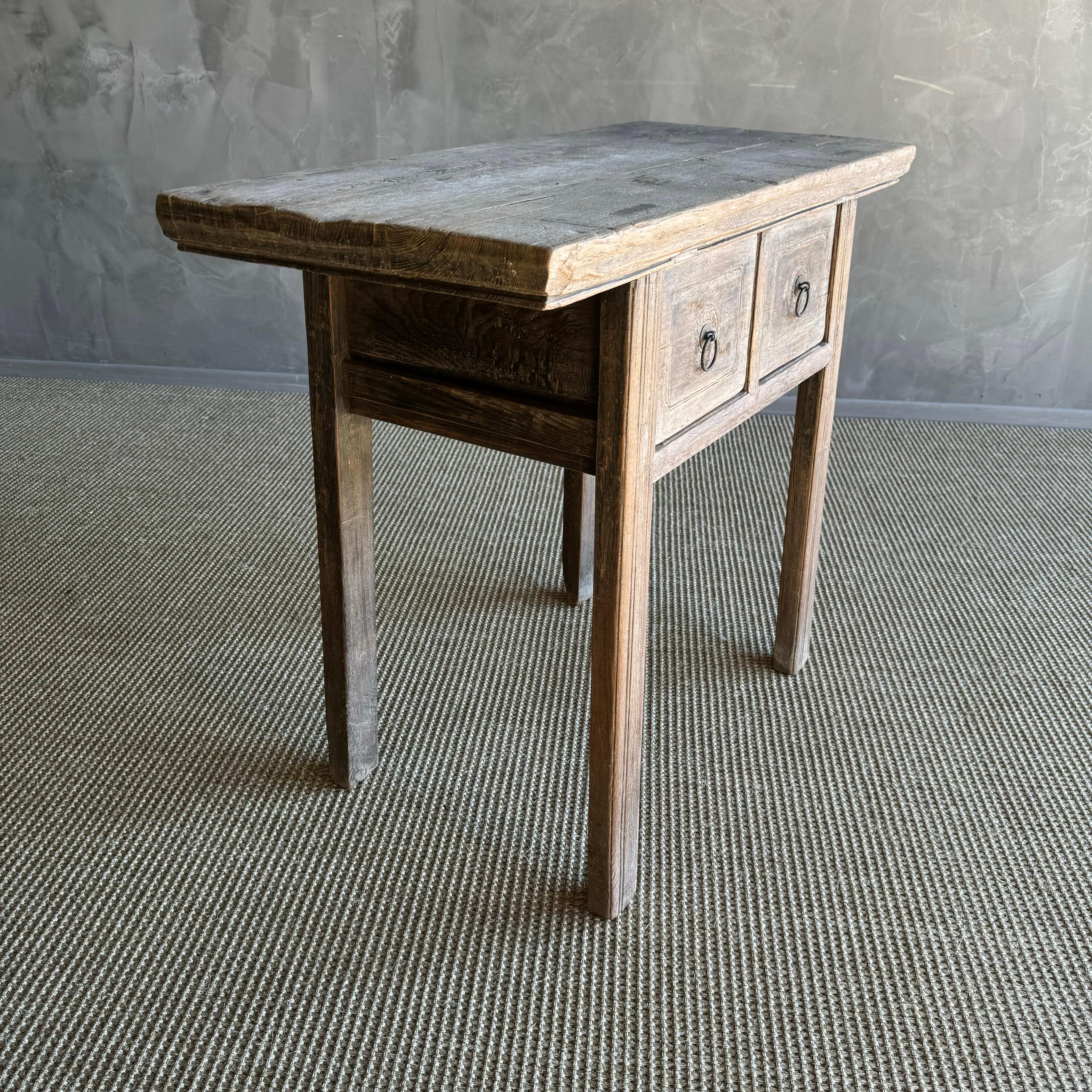 20th Century Vintage Elm Wood Console Table with Drawers 37.5