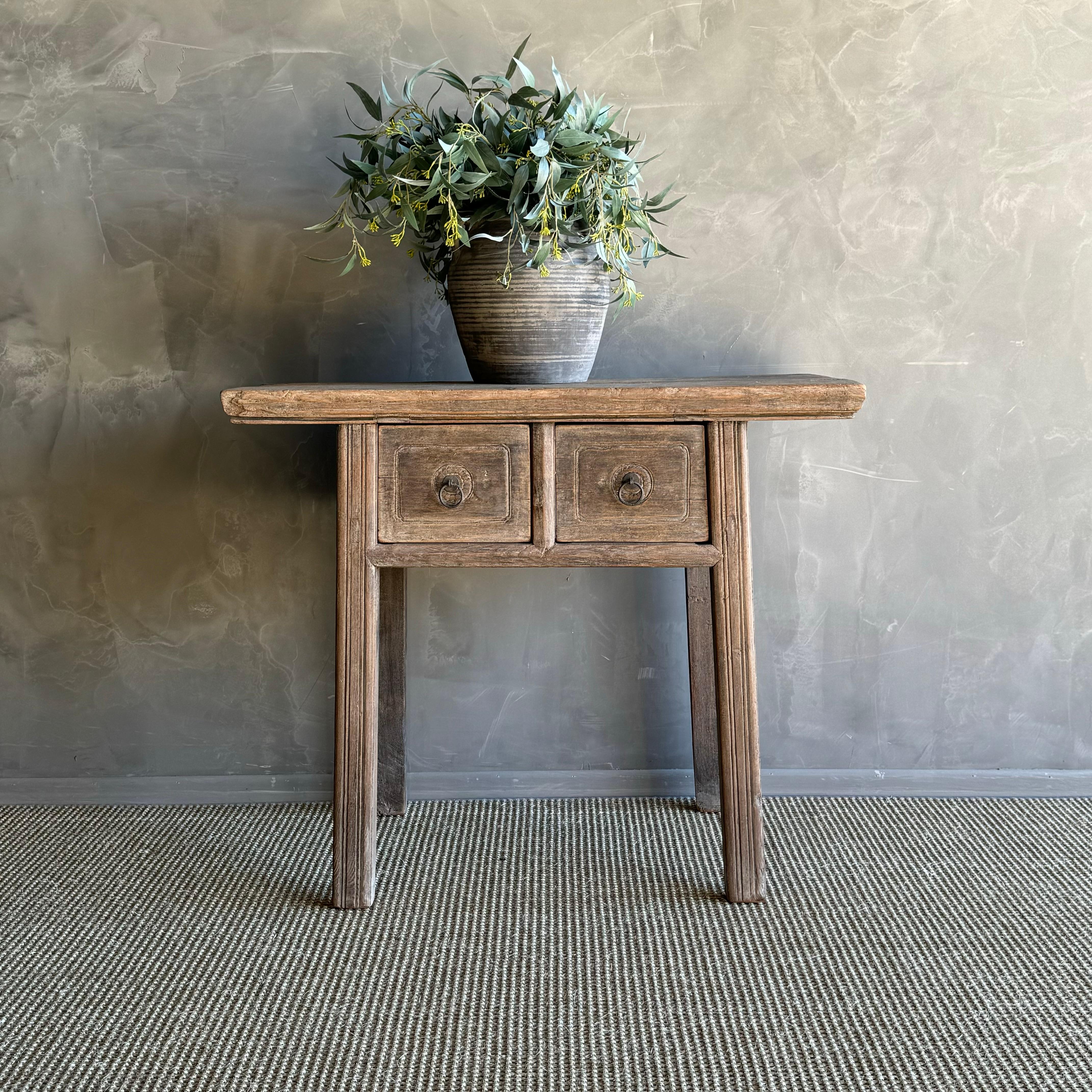 Vintage Elm Wood Console Table with Drawers 37.5
