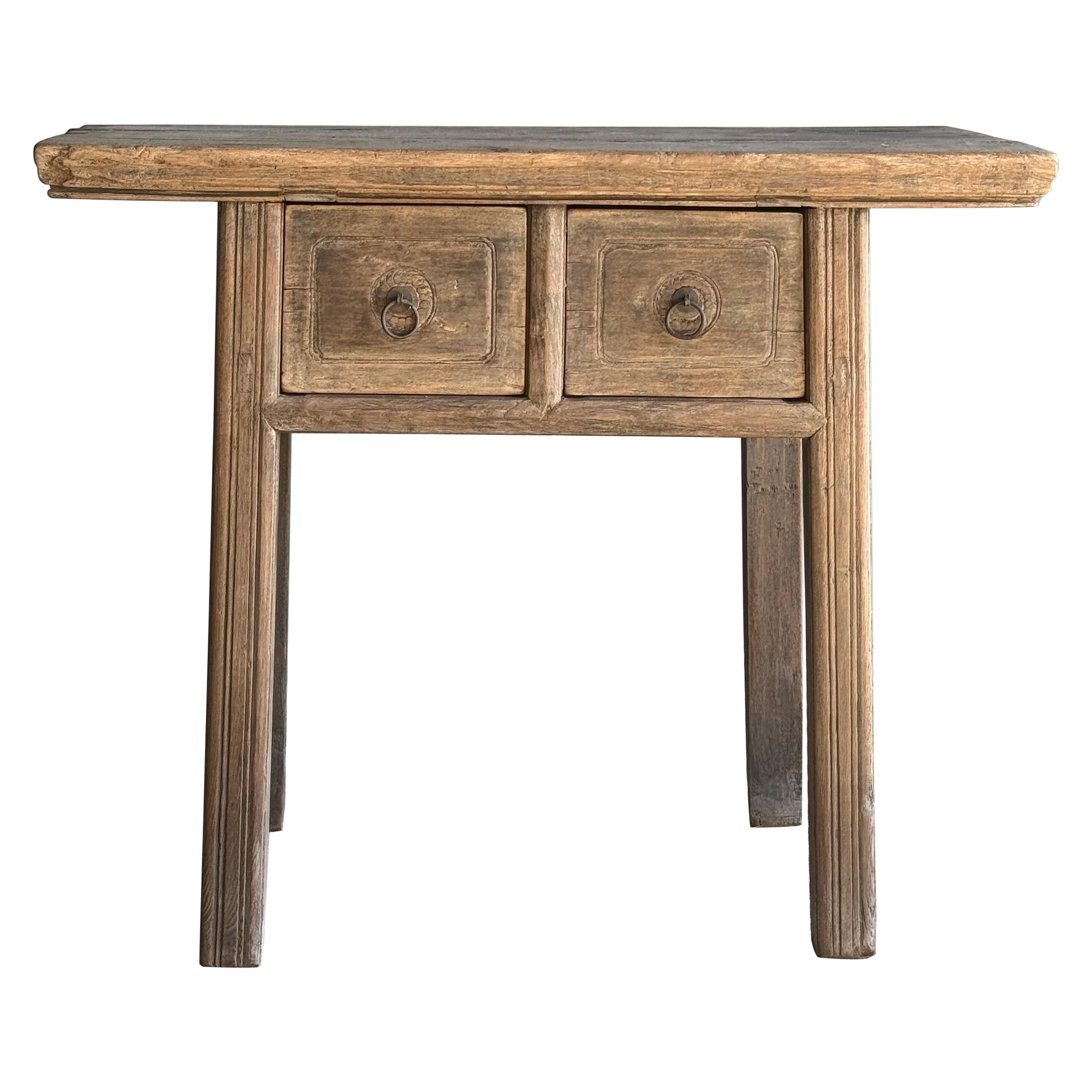 Vintage Elm Wood Console Table with Drawers 37.5"