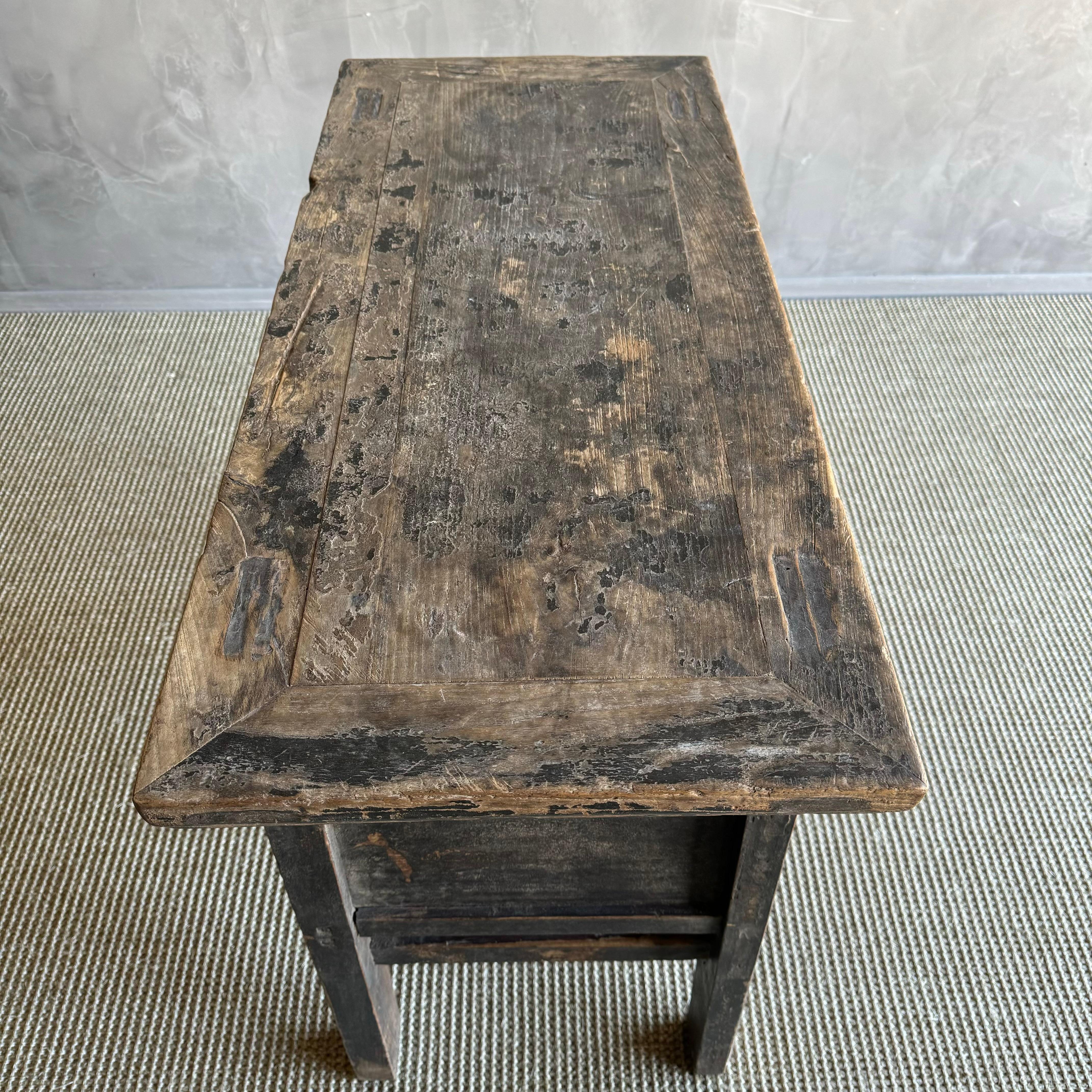 Vintage Elm Wood Console Table with Drawers 40