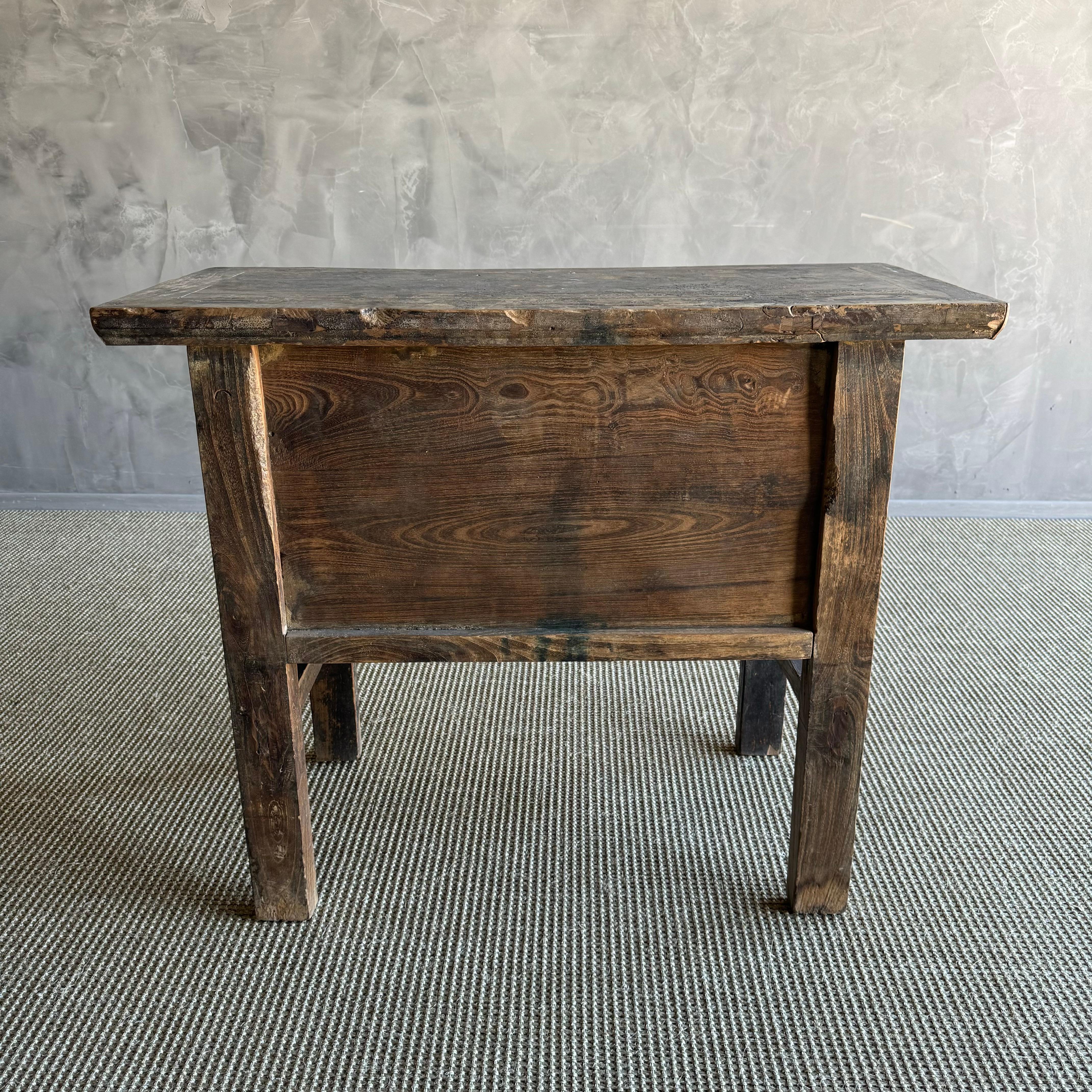 Vintage Elm Wood Console Table with Drawers 40