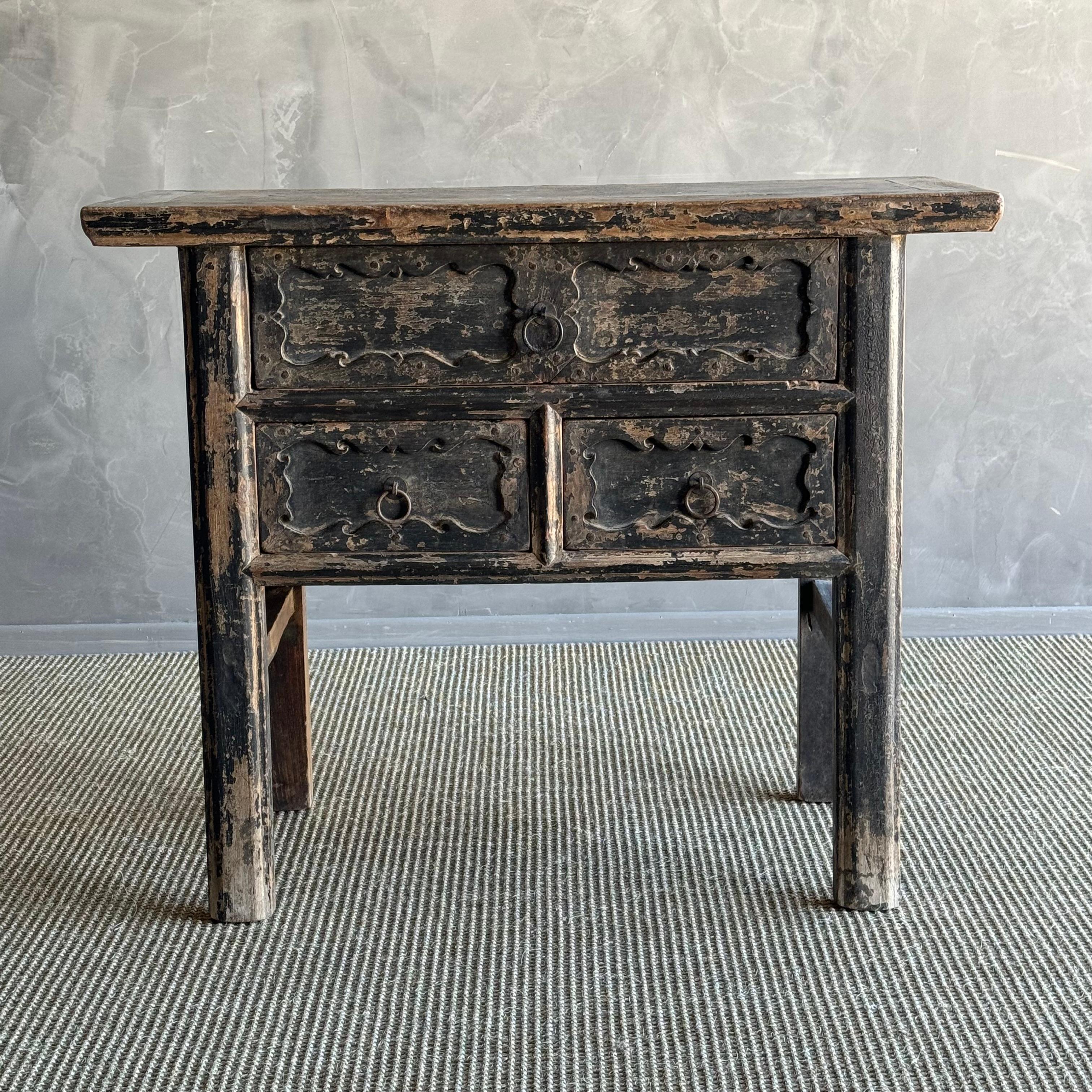 Organic Modern Vintage Elm Wood Console Table with Drawers 40