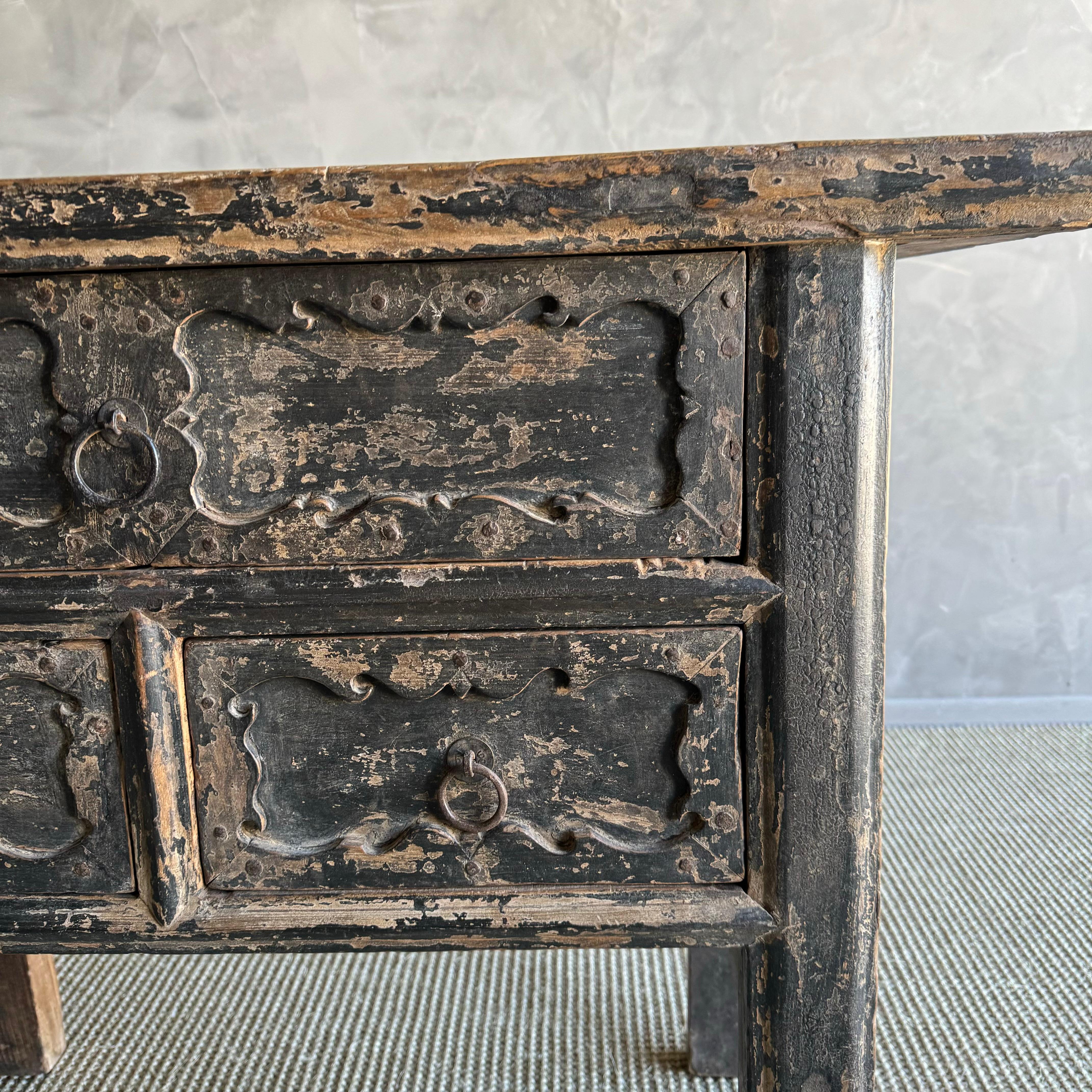 Vintage Elm Wood Console Table with Drawers 40