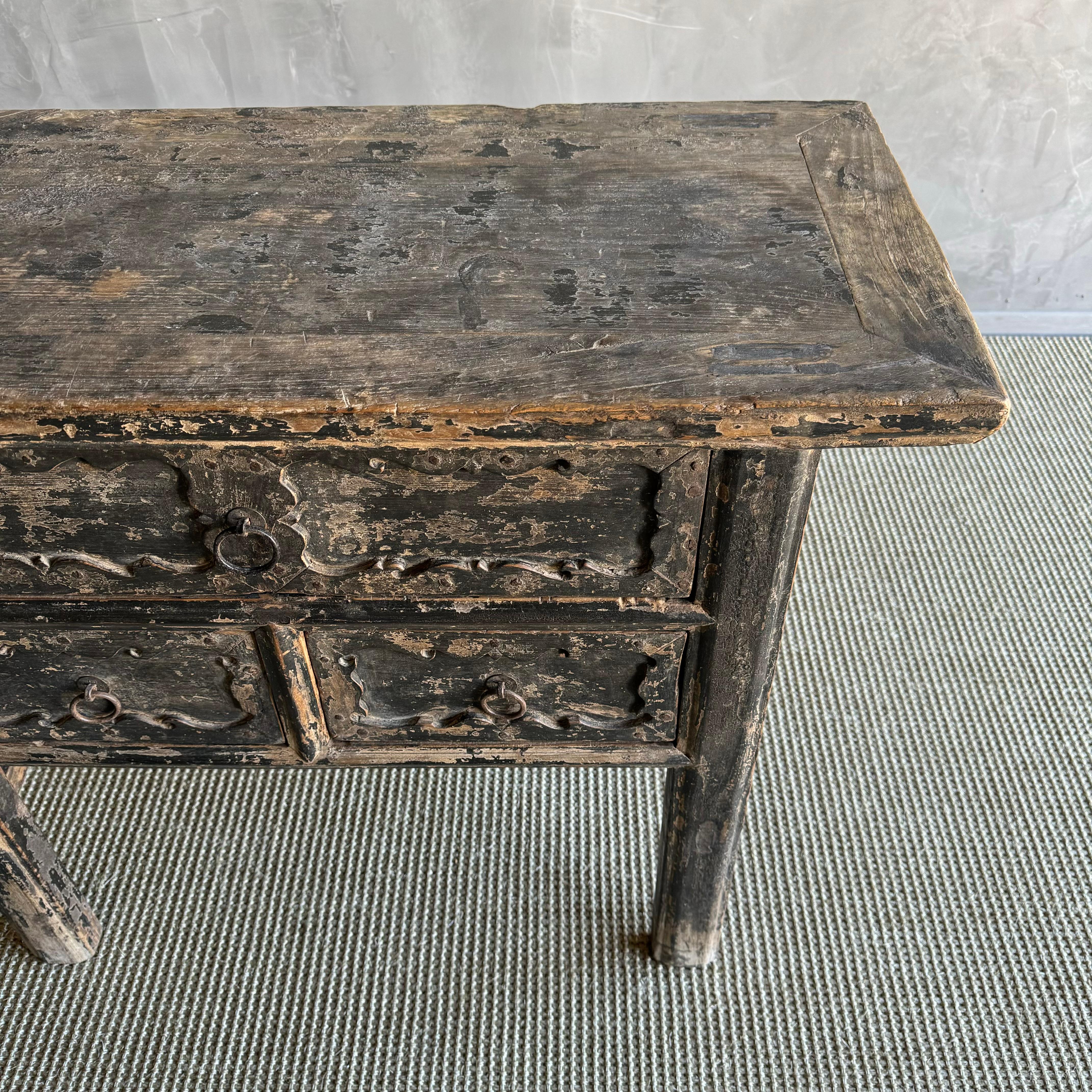 20th Century Vintage Elm Wood Console Table with Drawers 40