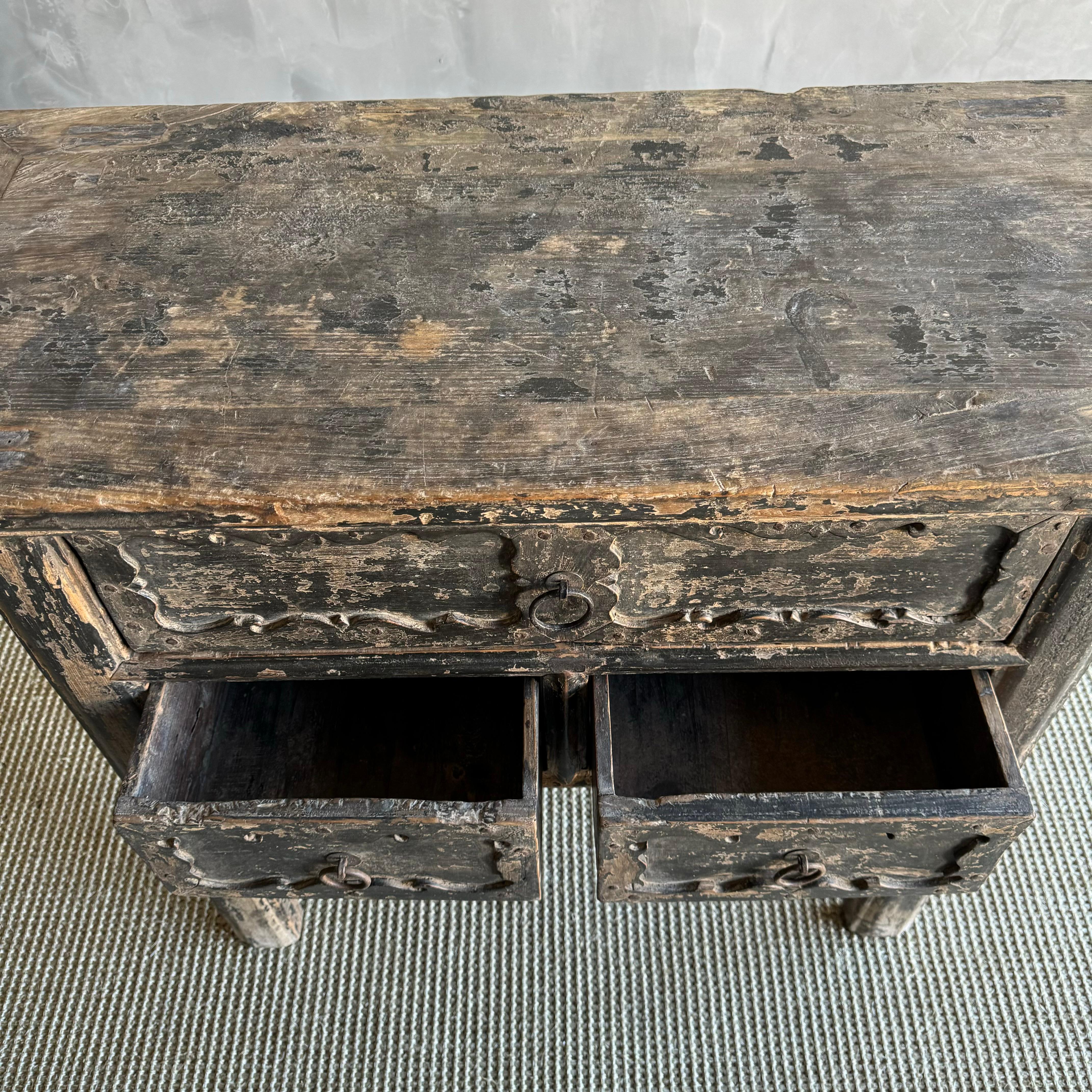 Vintage Elm Wood Console Table with Drawers 40