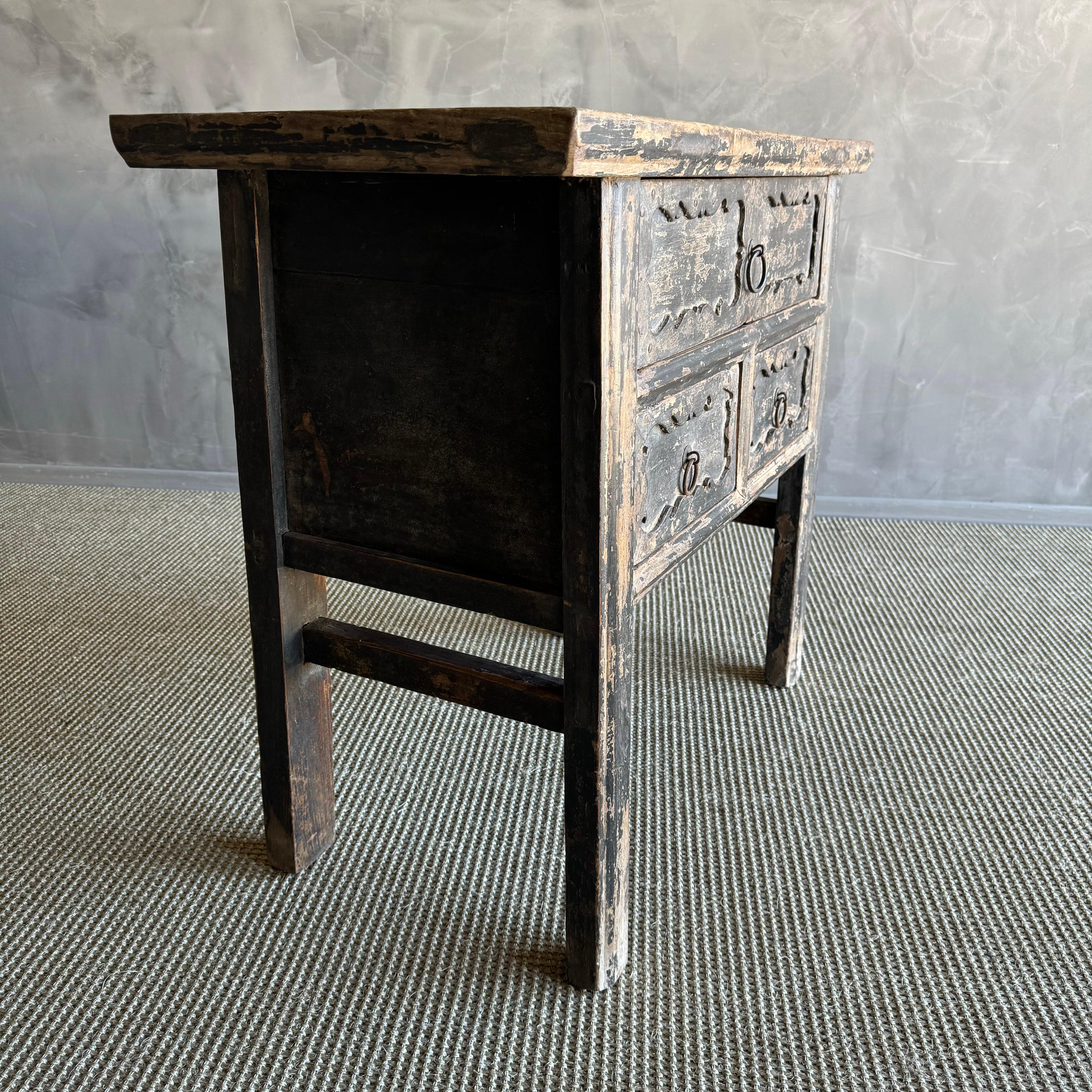 Vintage Elm Wood Console Table with Drawers 40