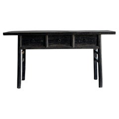 Vintage Elm Wood Console Table with Drawers 64"