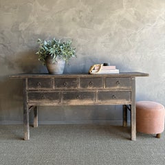 Vintage Elm Wood Console Table with Drawers 68"