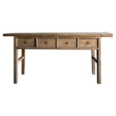 Vintage Elm Wood Console Table with Drawers 70"