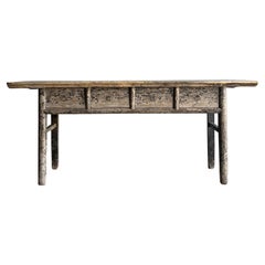 Vintage Elm Wood Console Table with Drawers 76.5"