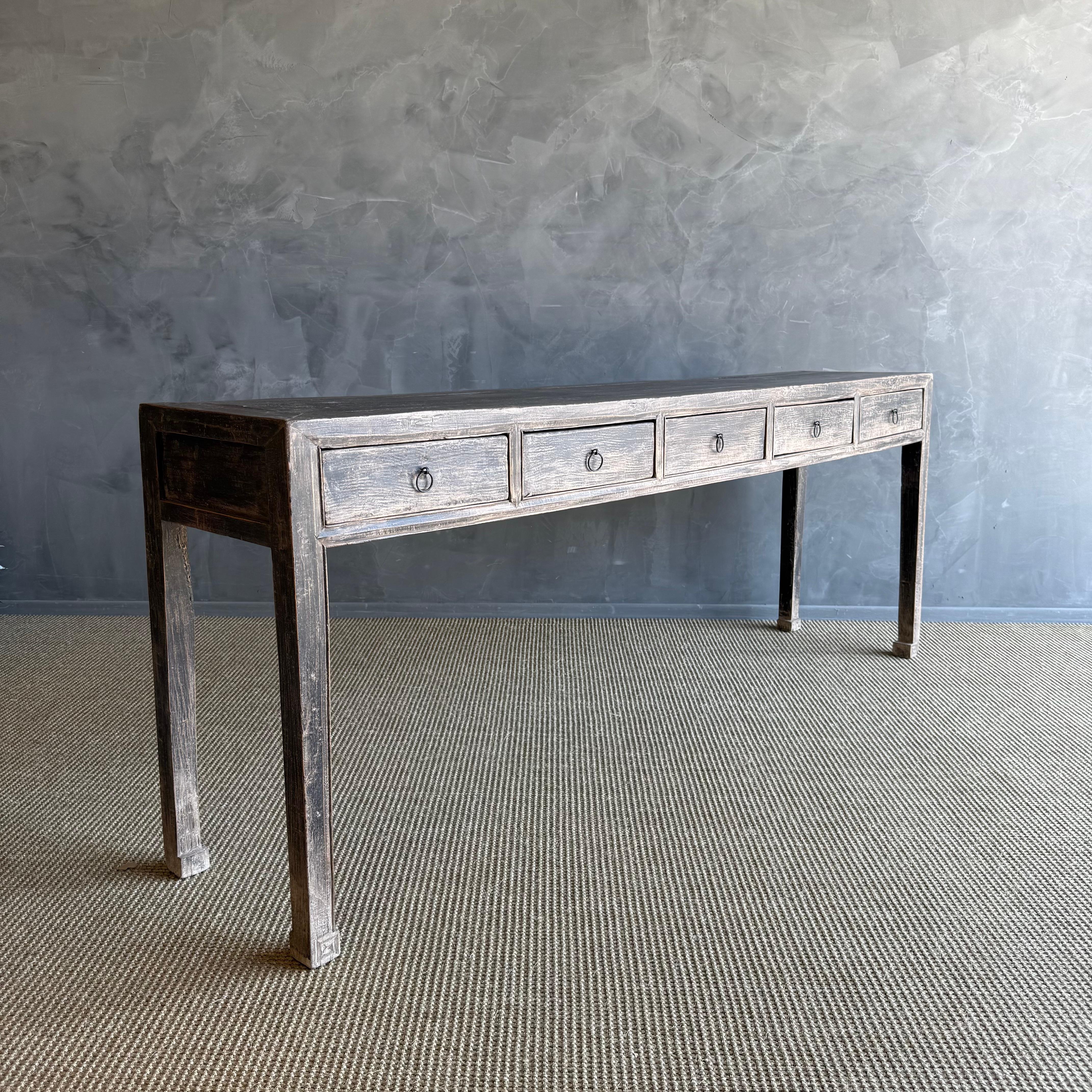 Vintage Elm Wood Console Table with Drawers 85