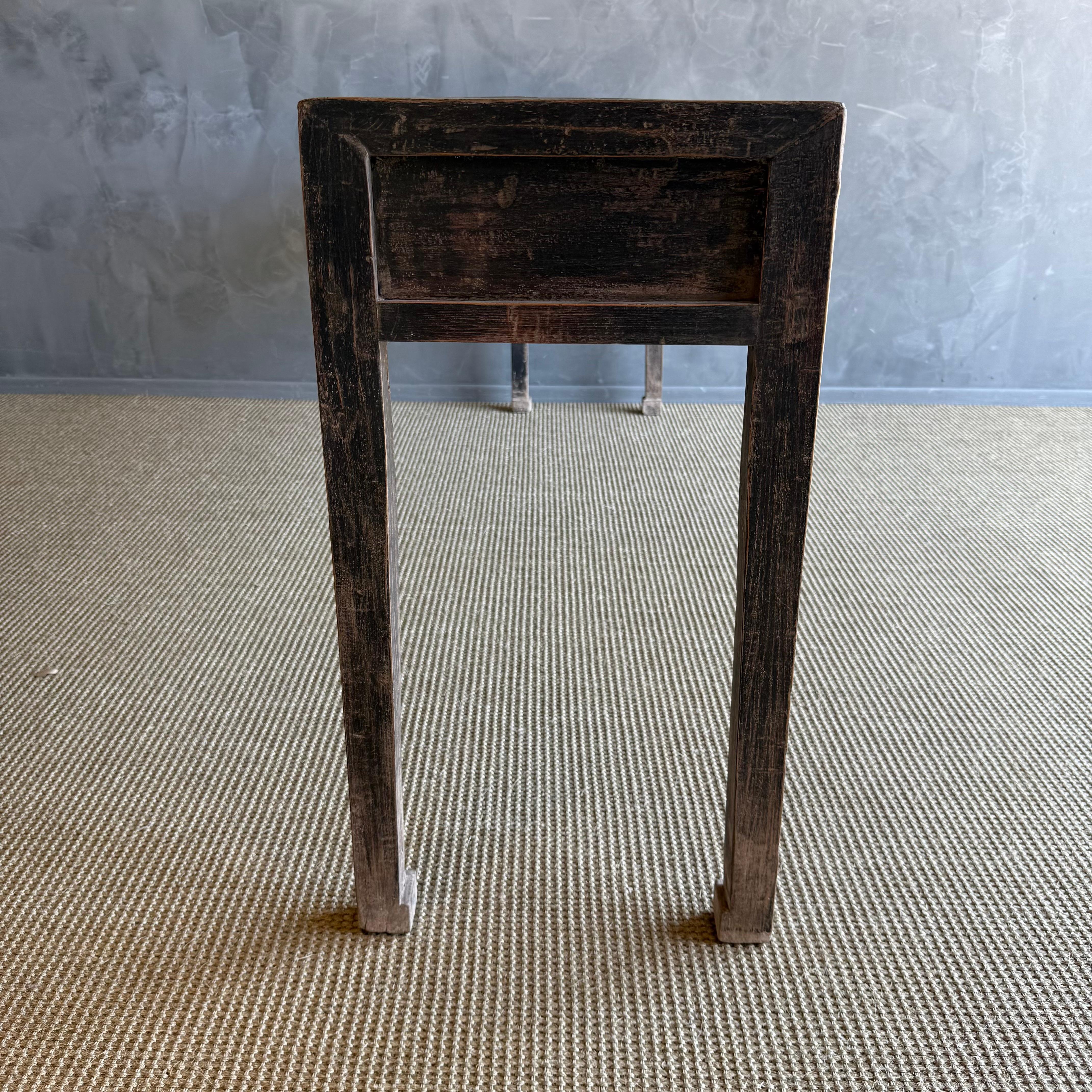 Vintage Elm Wood Console Table with Drawers 85