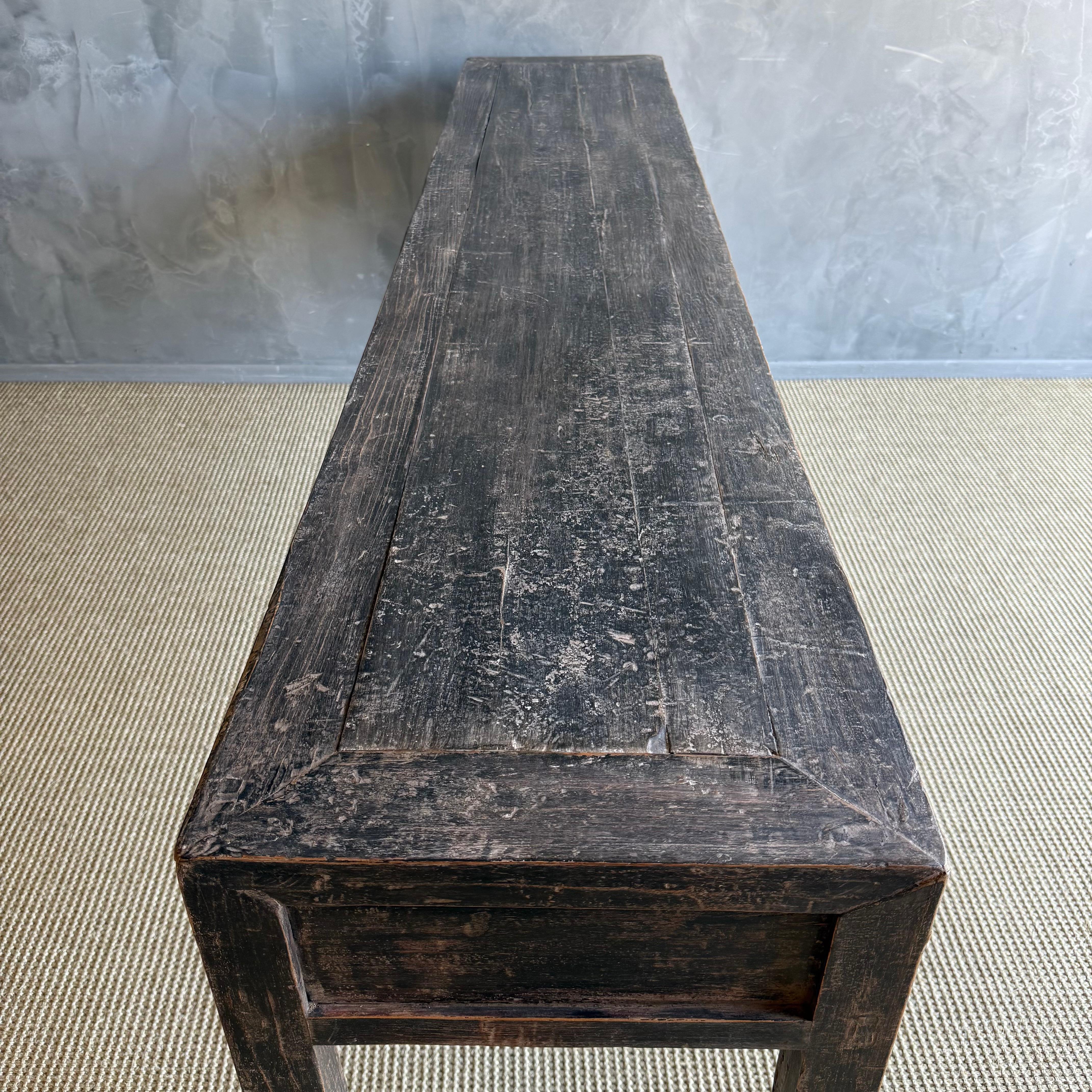 Vintage Elm Wood Console Table with Drawers 85