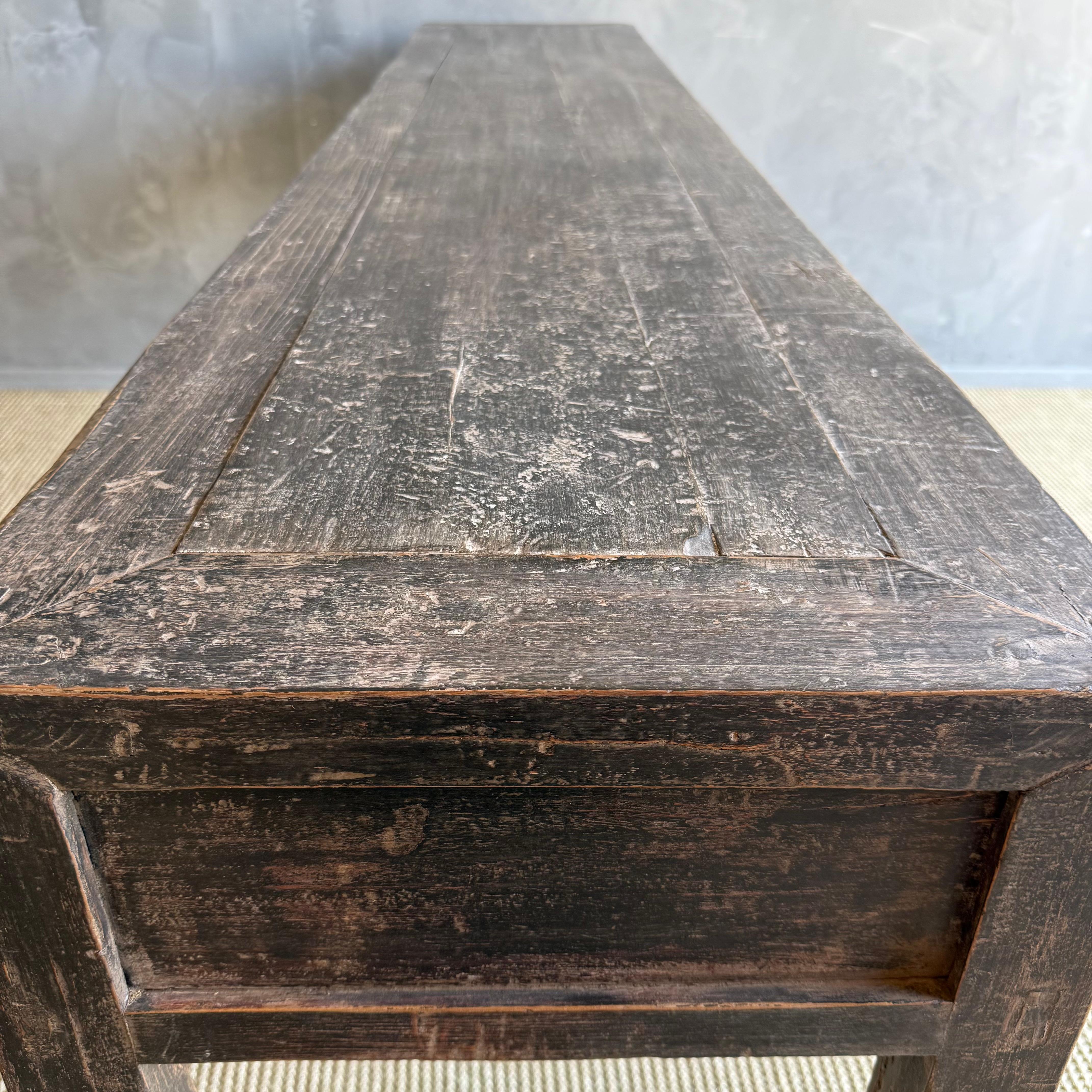 Vintage Elm Wood Console Table with Drawers 85