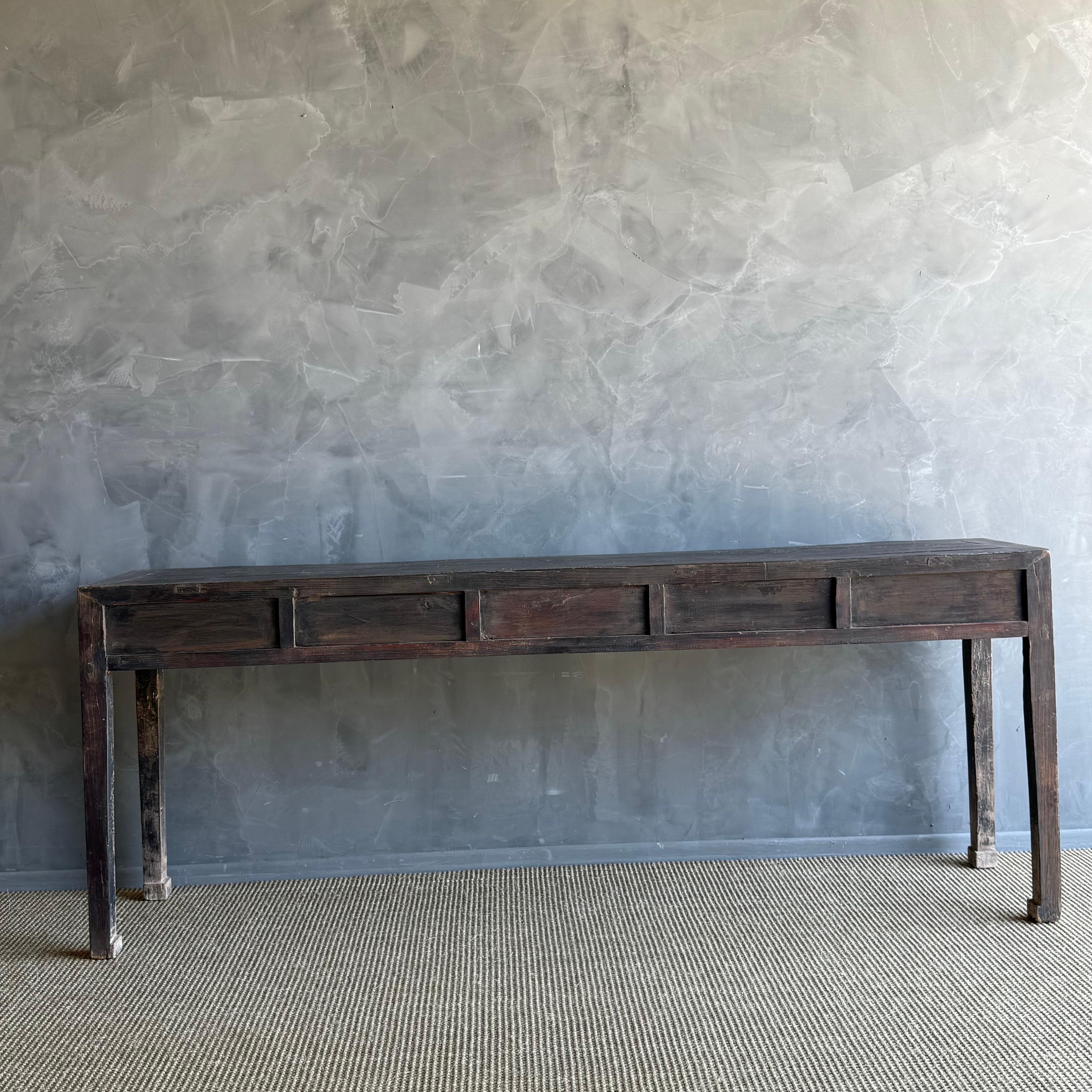 Vintage Elm Wood Console Table with Drawers 85