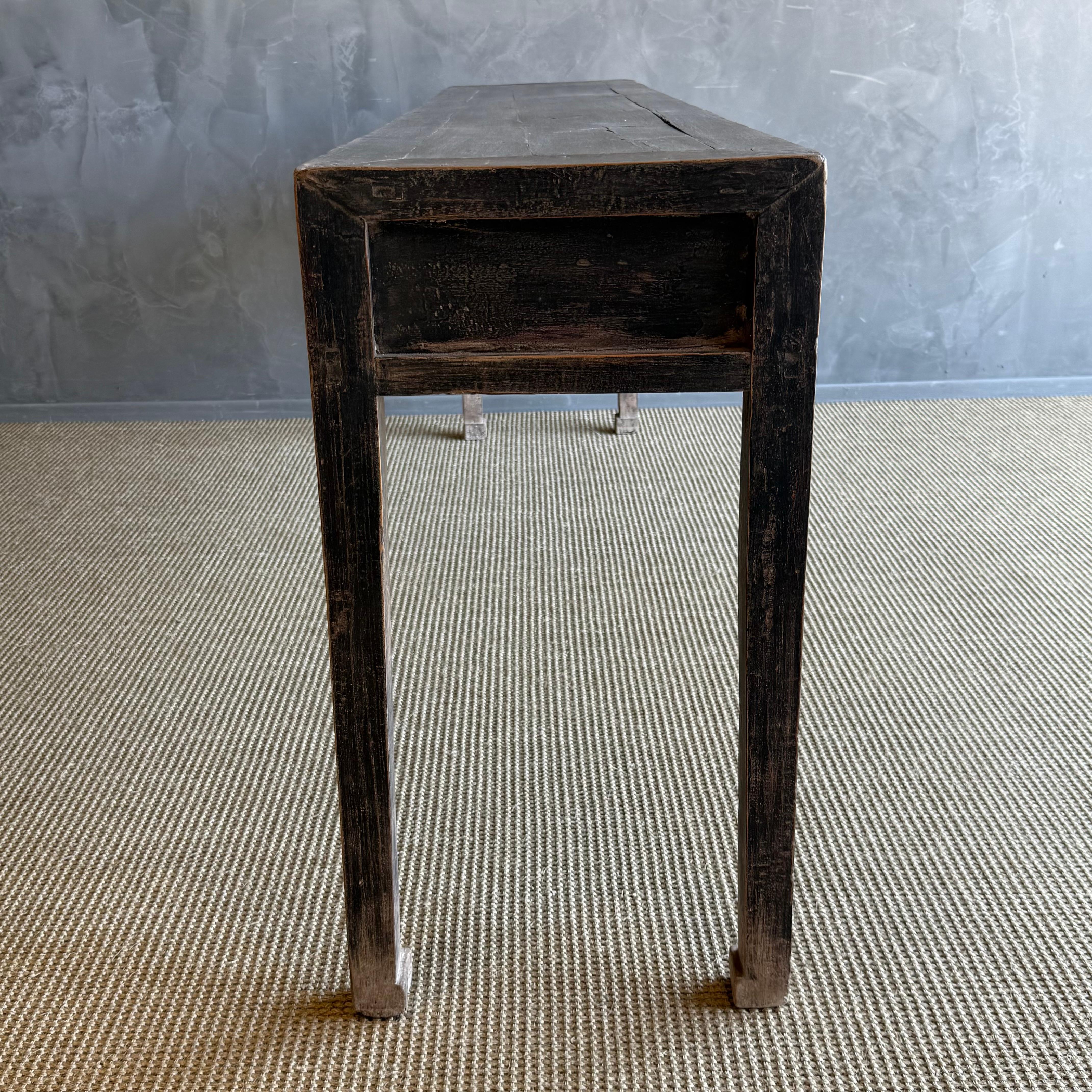 Vintage Elm Wood Console Table with Drawers 85