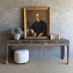 Vintage Elm Wood Console Table with Drawers 85"