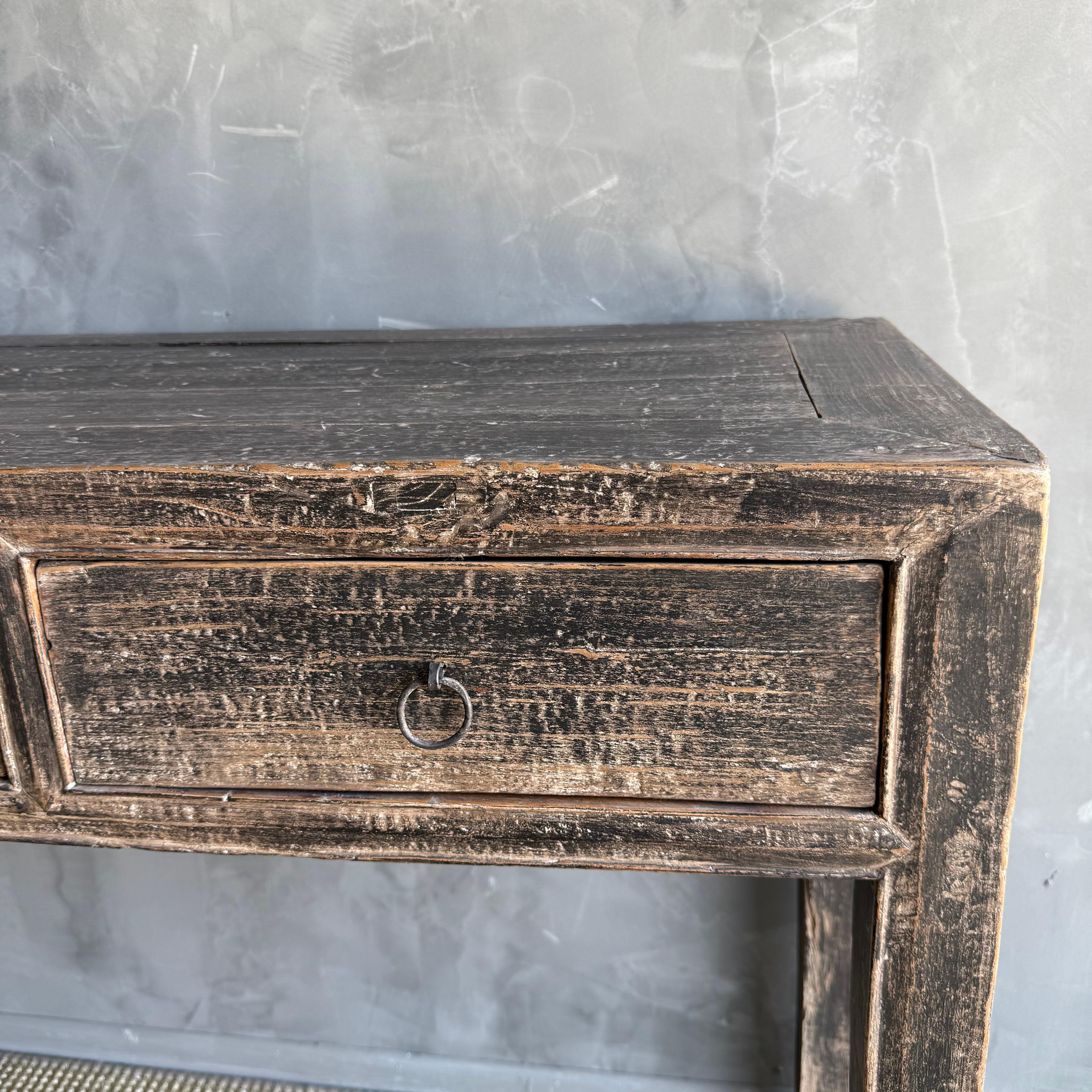Painted Vintage Elm Wood Console Table with Drawers 85