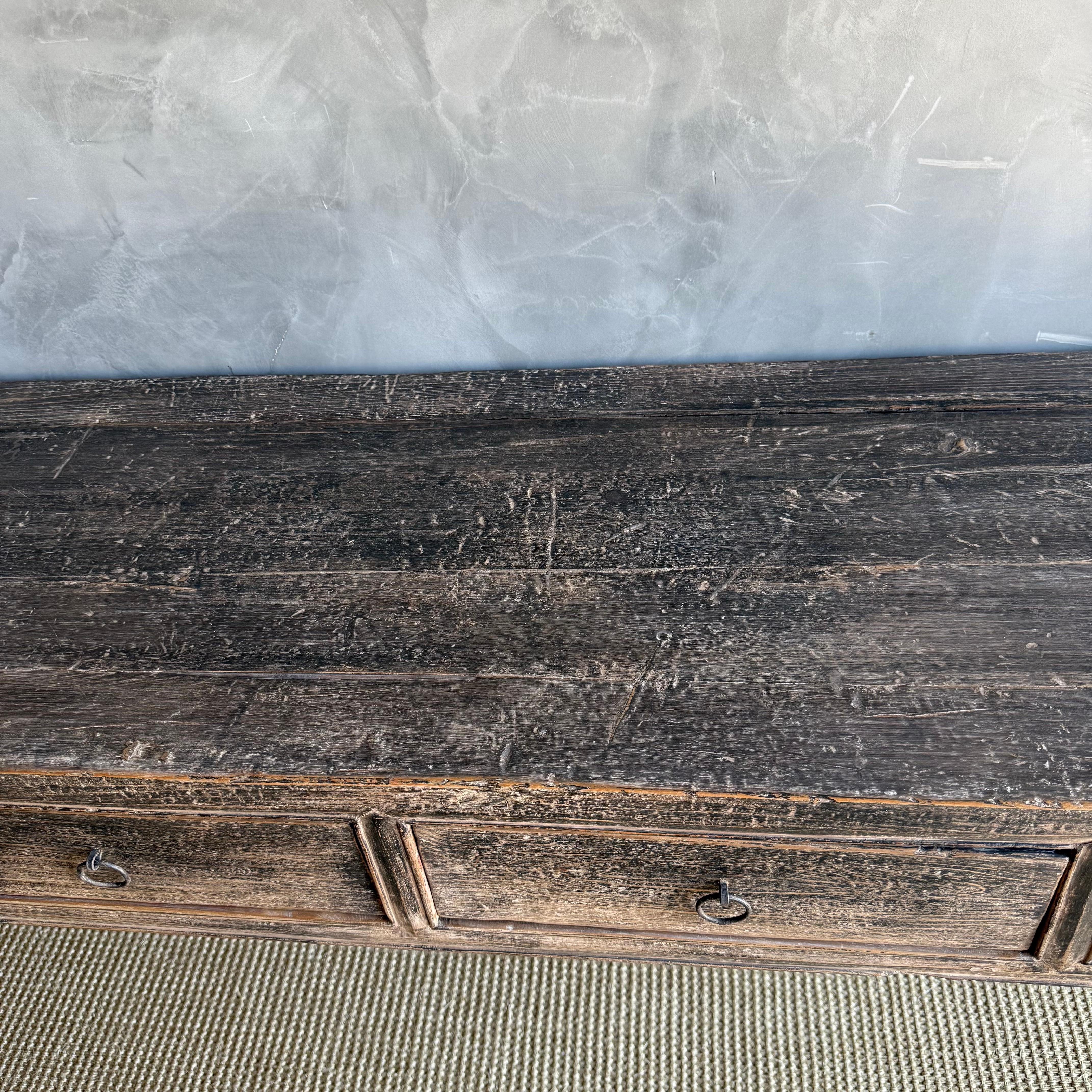 Vintage Elm Wood Console Table with Drawers 85