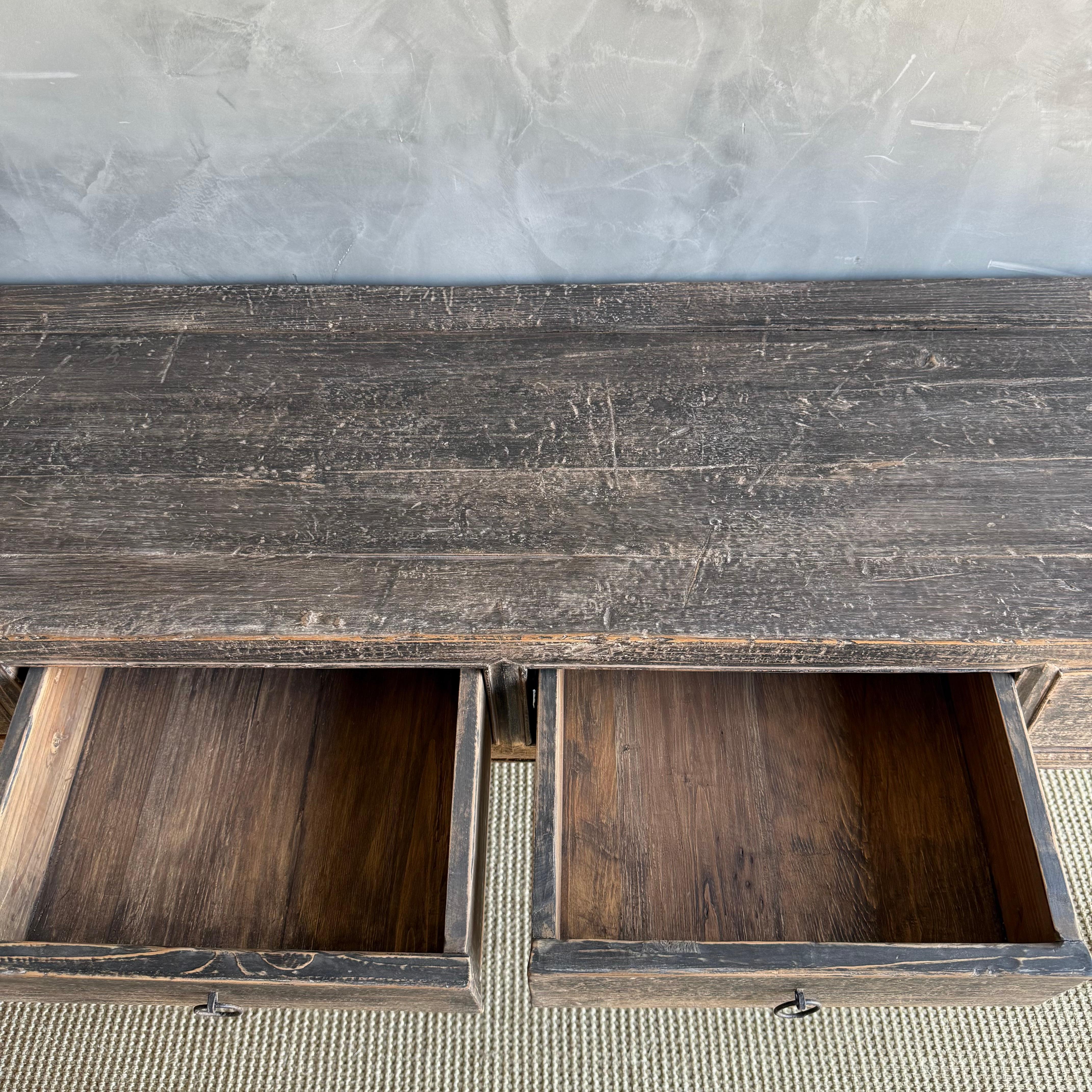 20th Century Vintage Elm Wood Console Table with Drawers 85
