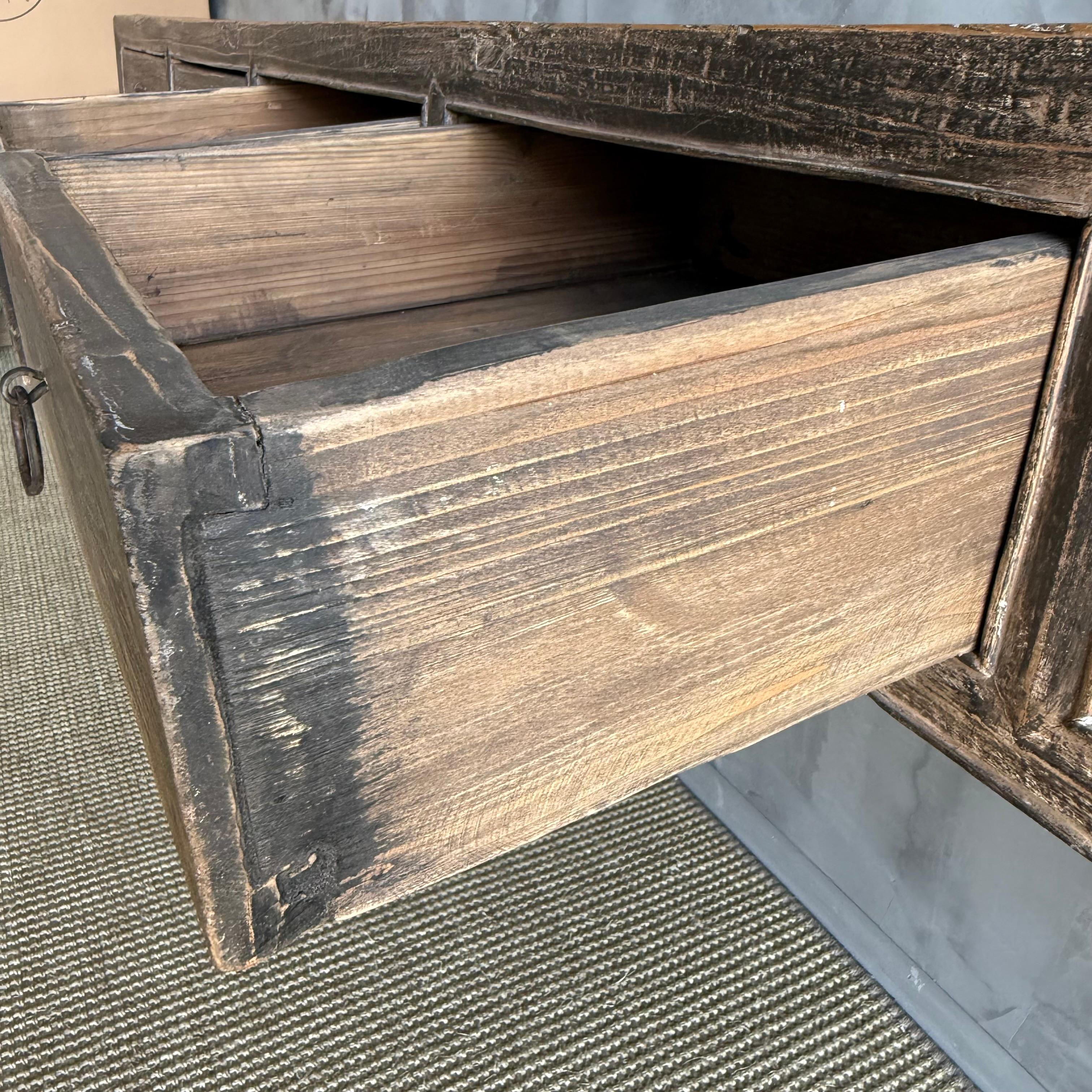 Vintage Elm Wood Console Table with Drawers 85