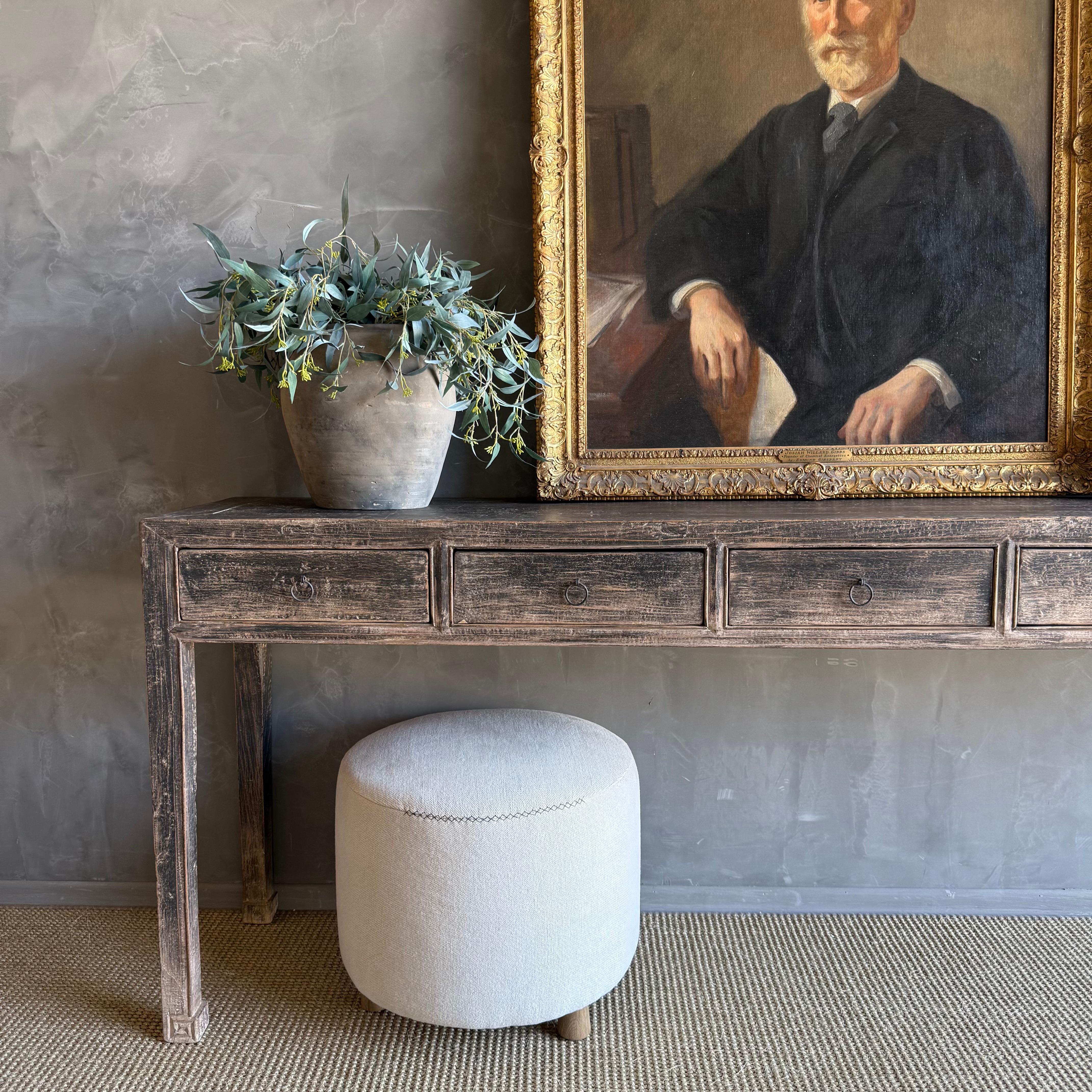 Vintage Elm Wood Console Table with Drawers 85