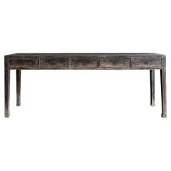 Vintage Elm Wood Console Table with Drawers 85"