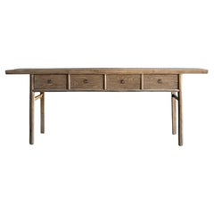 Vintage Elm Wood Console Table with Drawers 87"