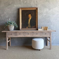 Vintage Elm Wood Console Table with Drawers 89"