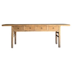 Vintage Elm Wood Console Table with Drawers 94"