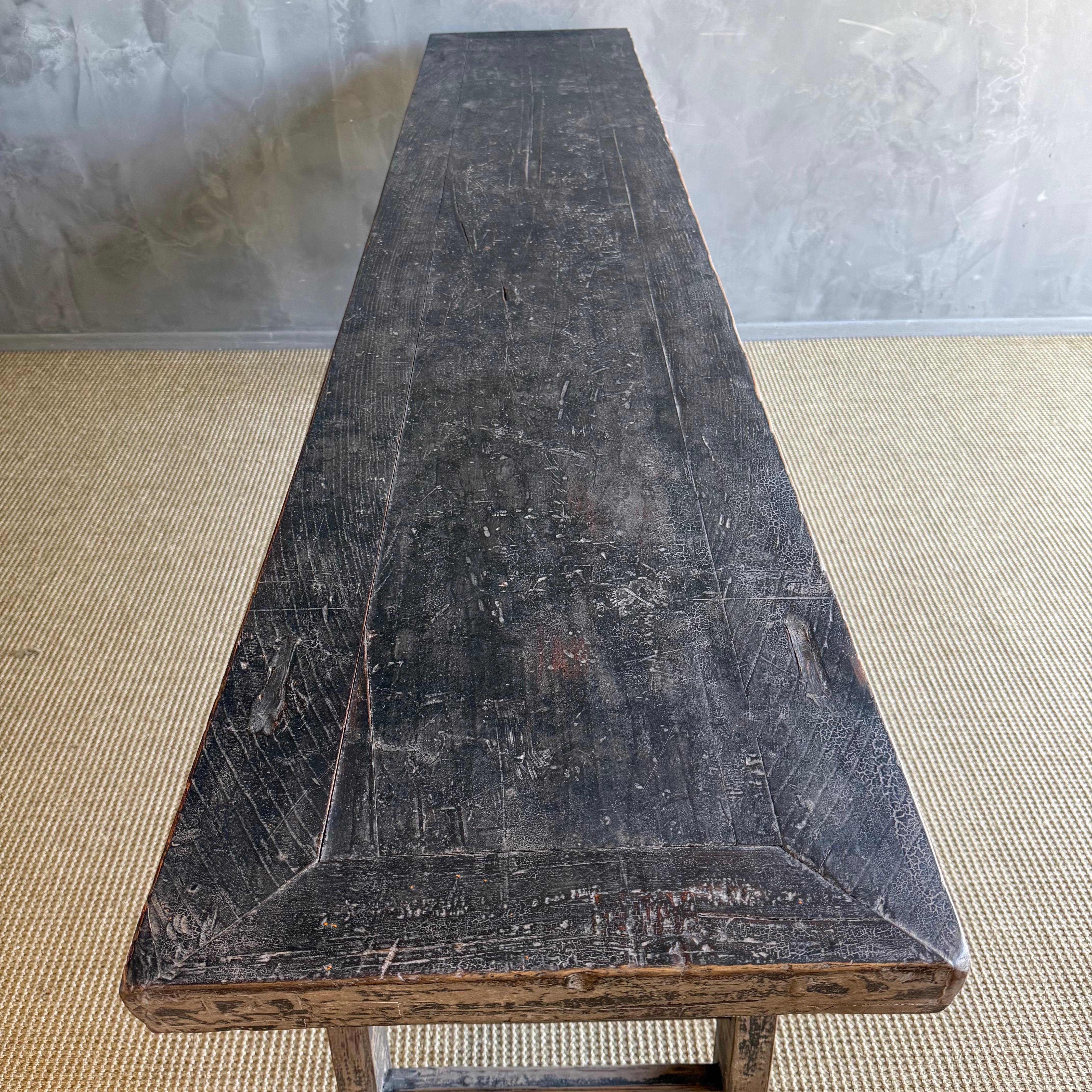 Vintage Elm Wood Console Table with Drawers For Sale 6