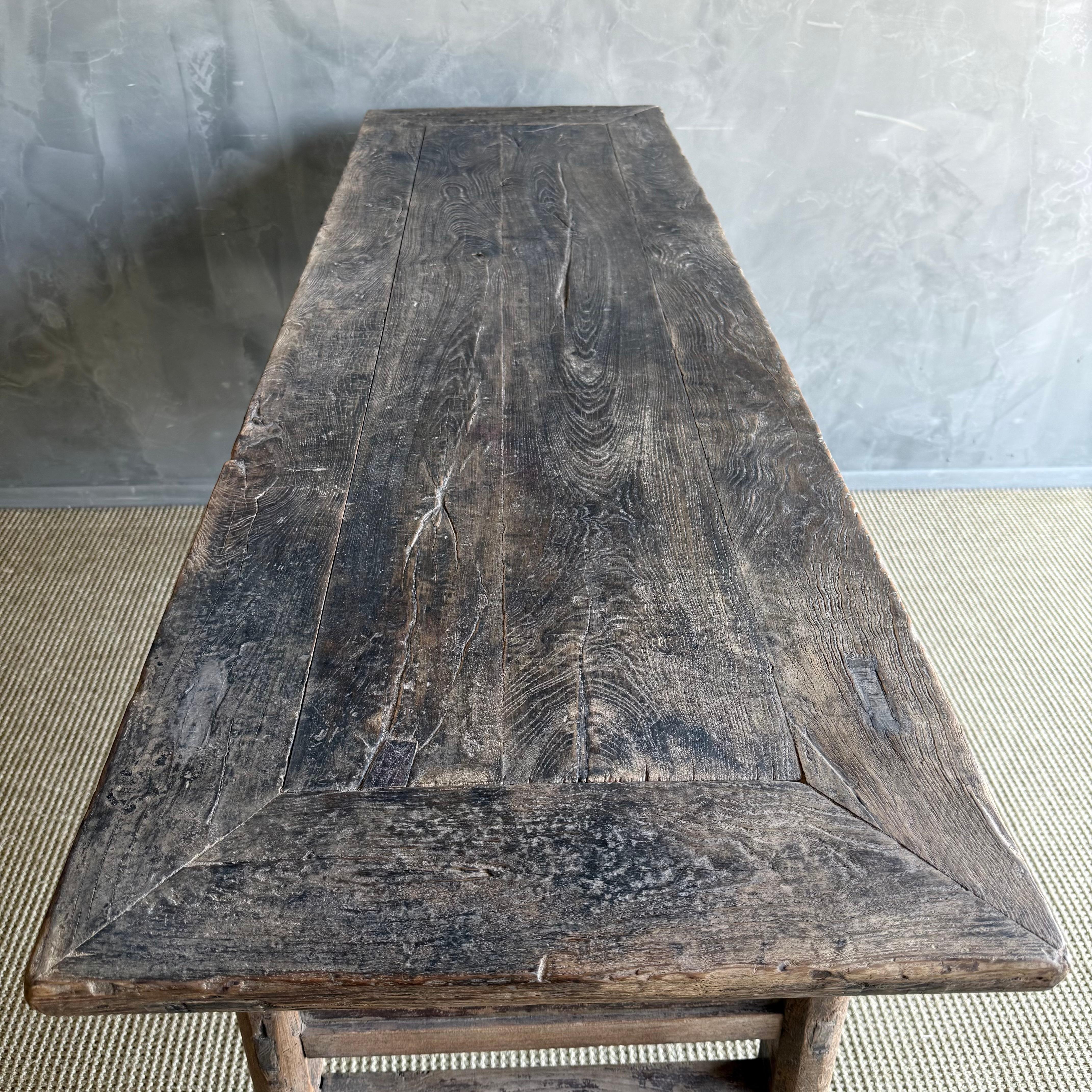 Vintage Elm Wood Console Table with Drawers For Sale 5