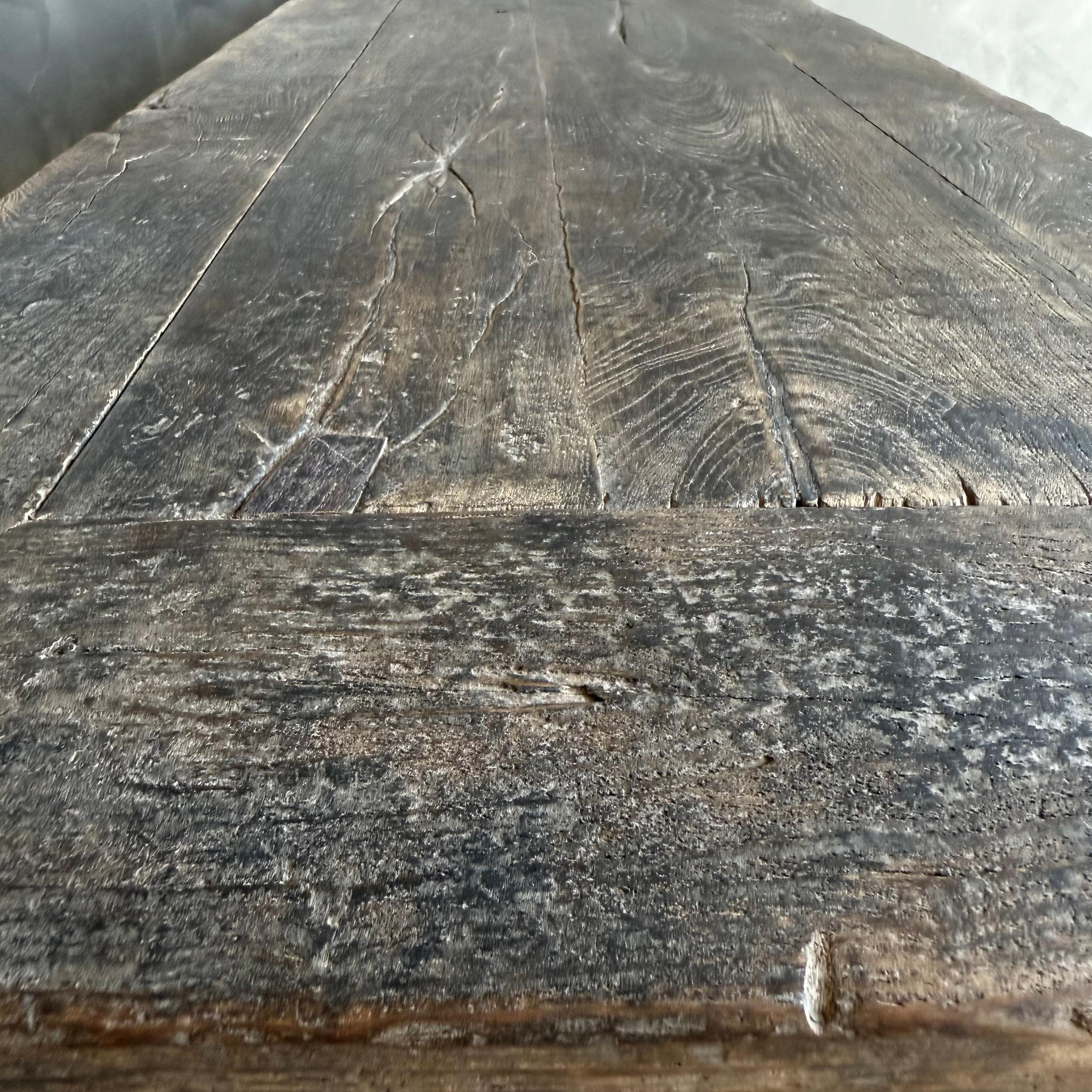 Vintage Elm Wood Console Table with Drawers For Sale 6